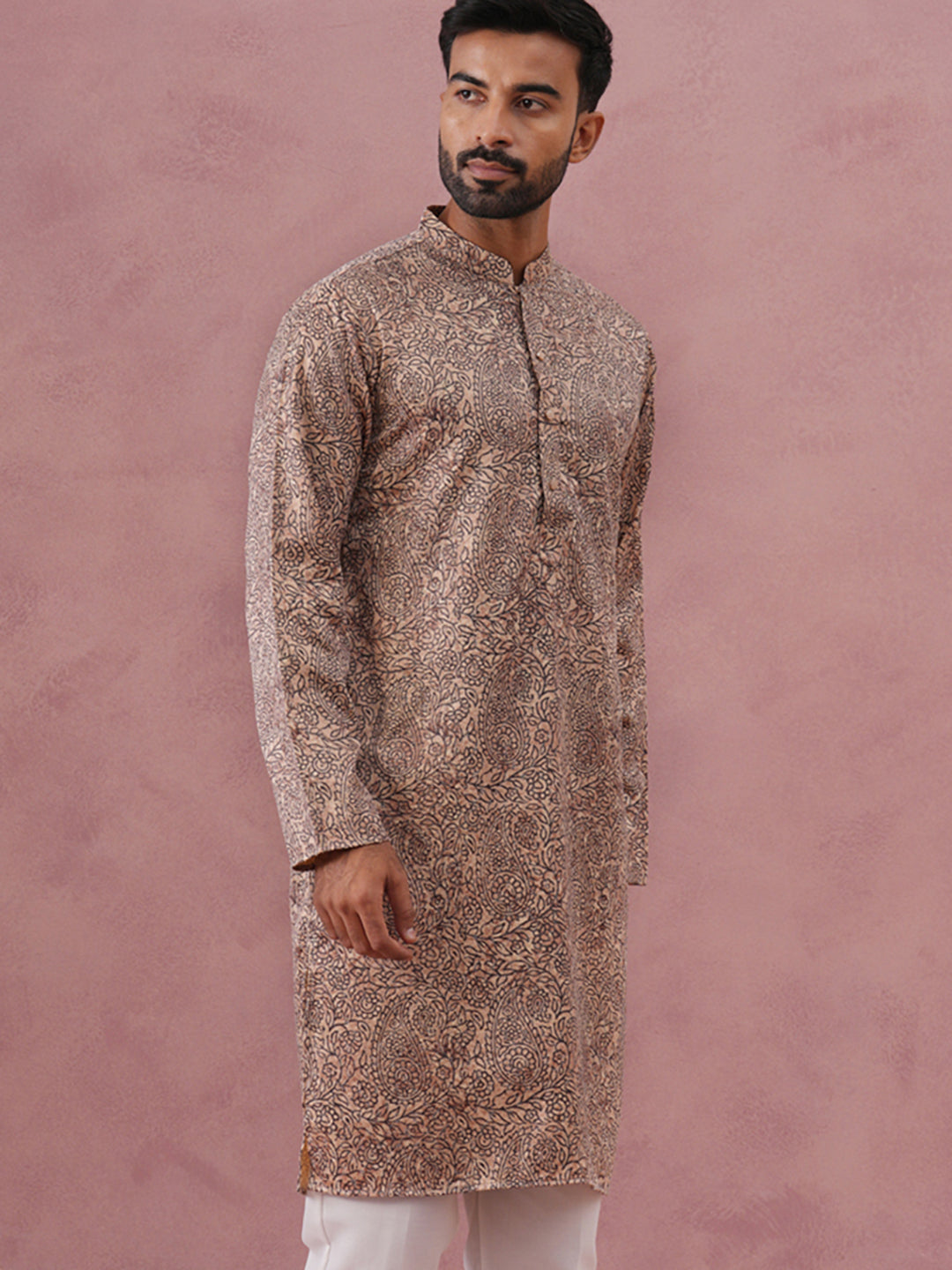 Men’s Thread Work & Printed Kurta (65KO 5390 Beige ) [FF] [A-1-4]