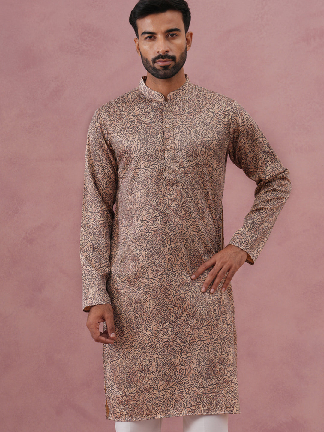 Men’s Thread Work & Printed Kurta (65KO 5390 Beige ) [FF] [A-1-4]