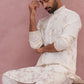 Men’s Silk Blend Embroidered Kurta (65KO 5391 White ) [FF] [B-1-1-2]