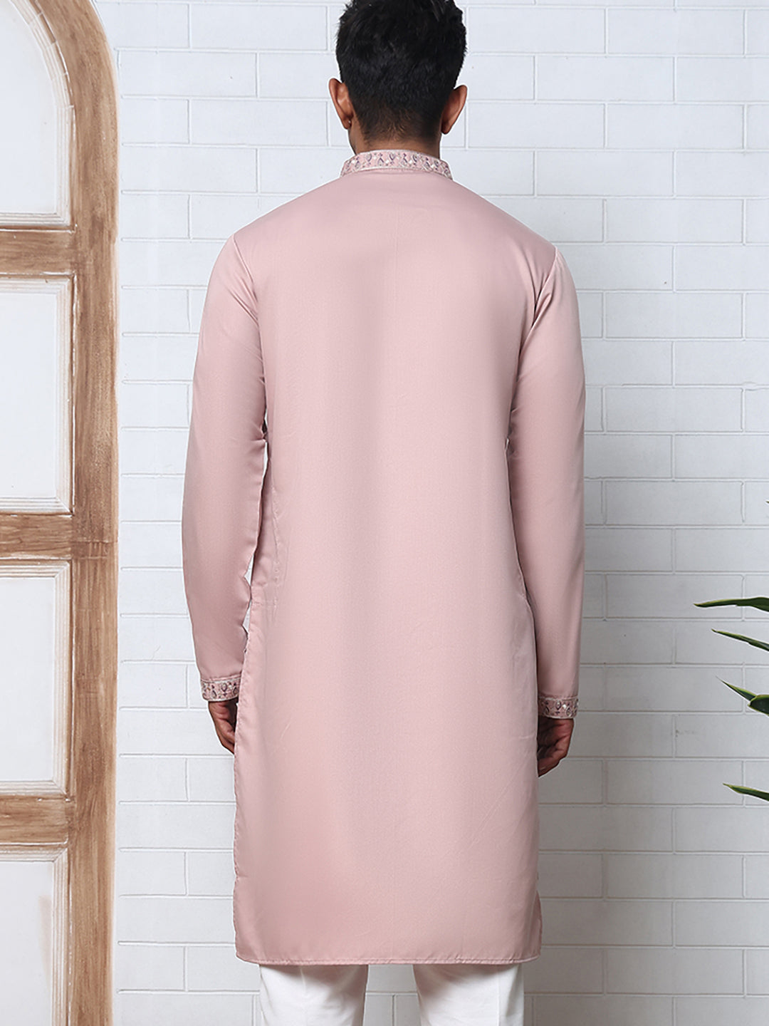 Men’s Silk Blend Embroidered Kurta ( 65KO 5392 Peach )