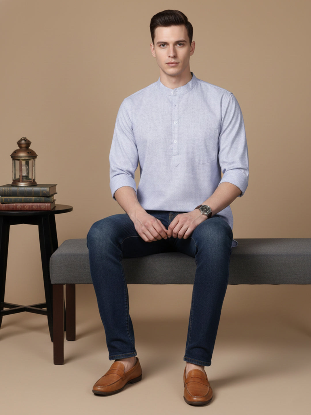 Men’s Casual Solid Short Kurta (65KO 5393 Blue ) [FF] [P-16]