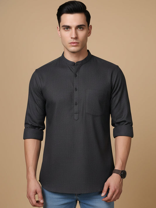 Men’s Casual Solid Short Kurta (65KO 5393 Charcoal ) [FF] [P-16]