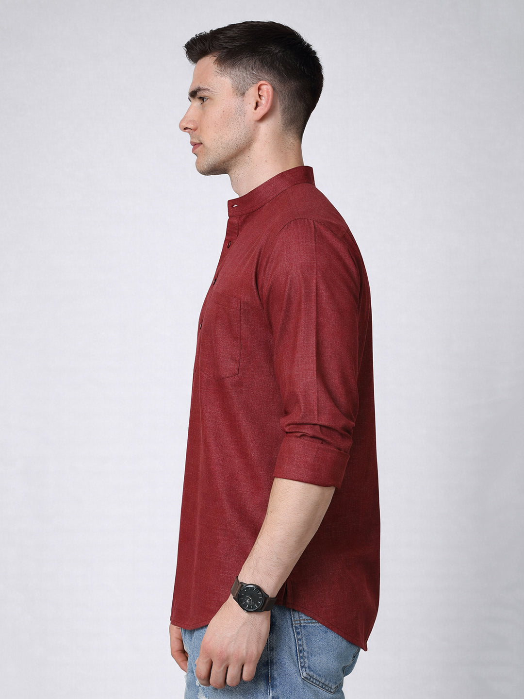 Men’s Casual Solid Short Kurta (65KO 5393 Maroon ) [FF] [P-16]