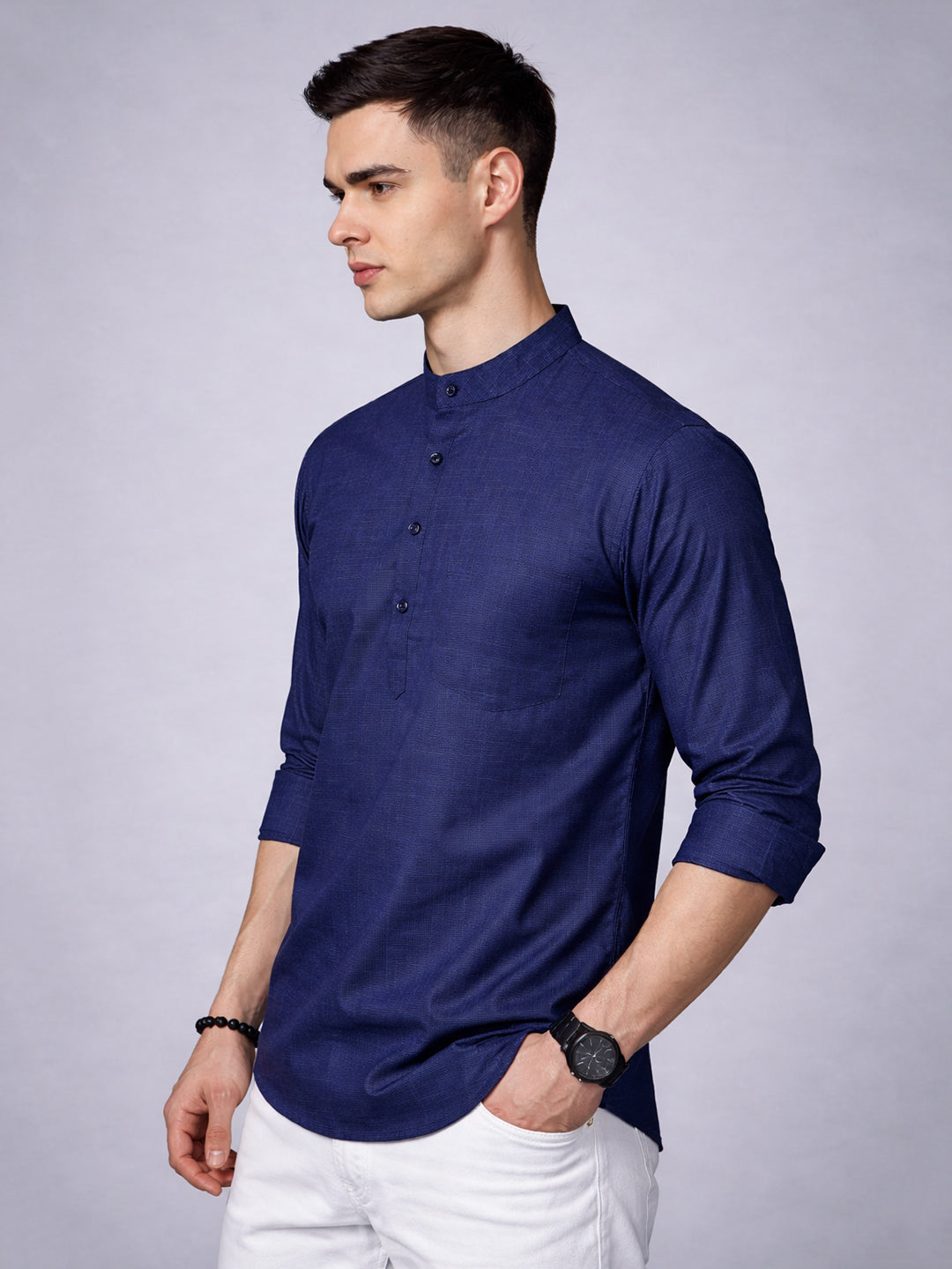 Men’s Casual Solid Short Kurta (65KO 5393 Navy ) [FF] [P-16]
