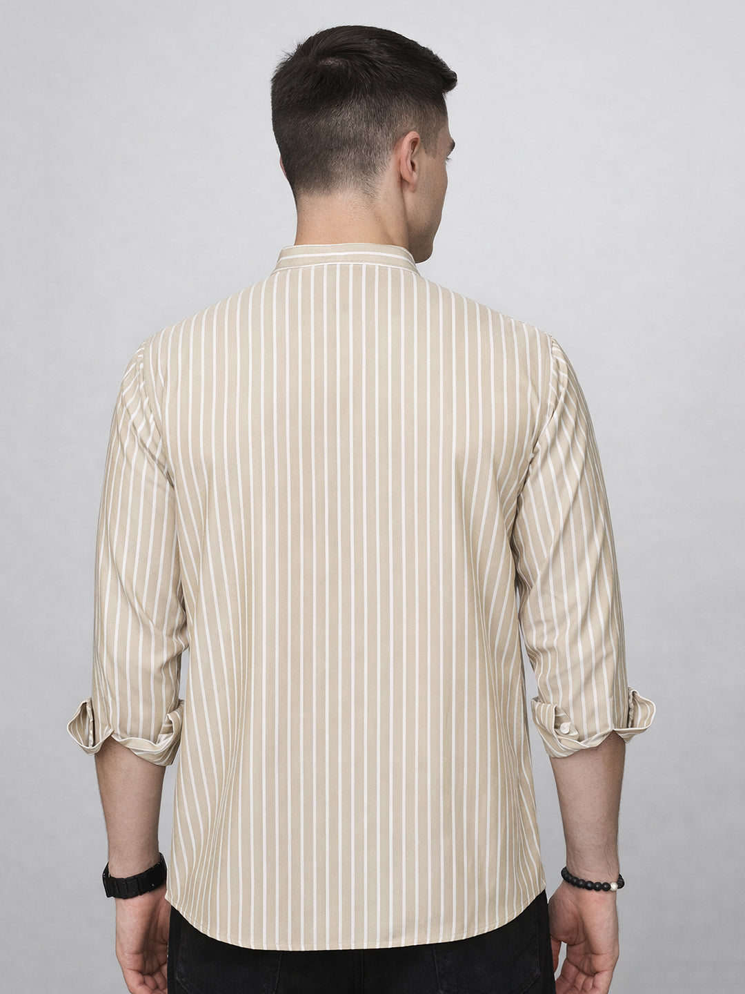 Men’s Beige Striped Short Kurta (65KO 5394 Beige ) [FF] [E-9]