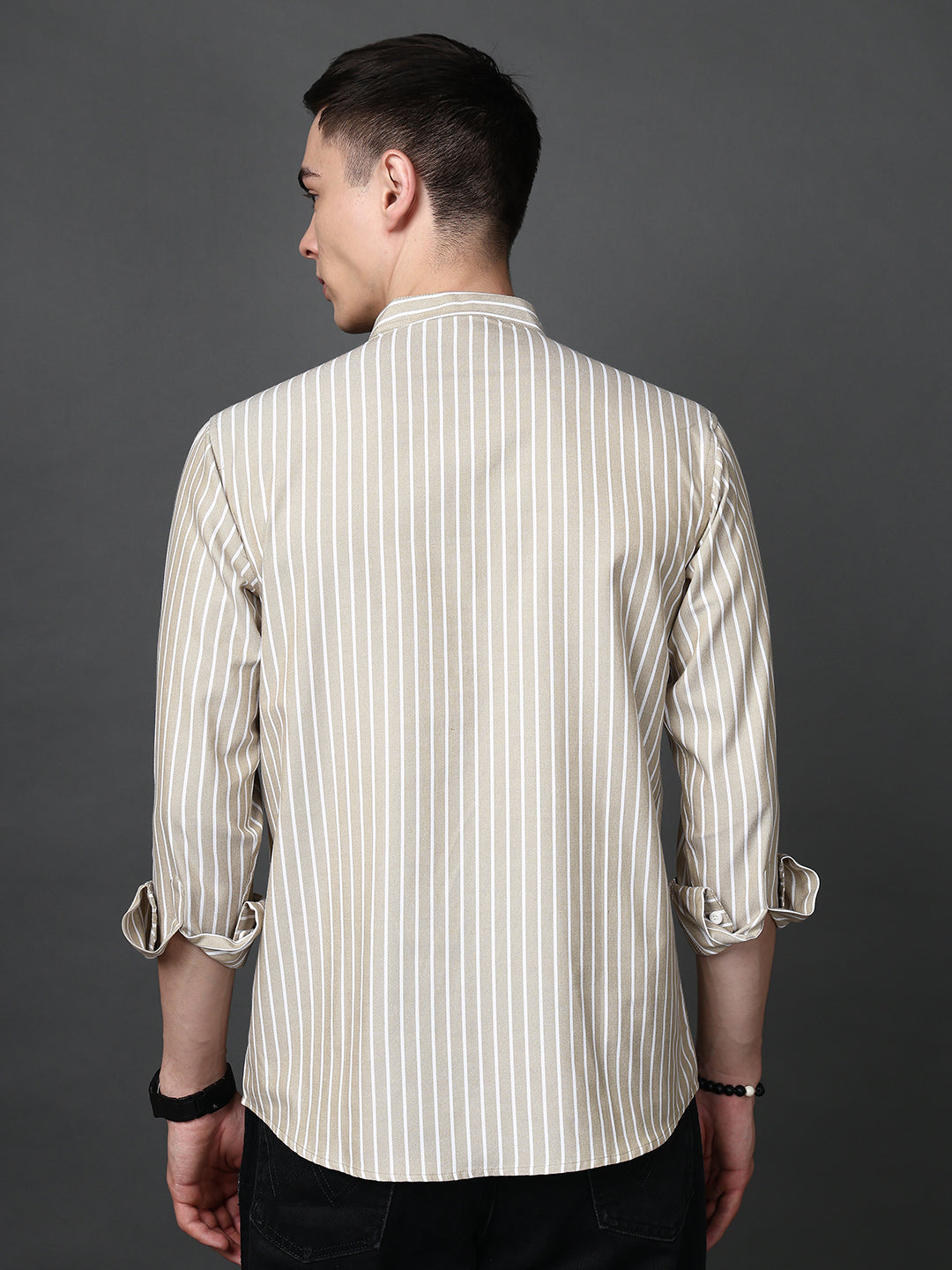 Men’s Beige Striped Short Kurta ( ANMSK 5394Beige )