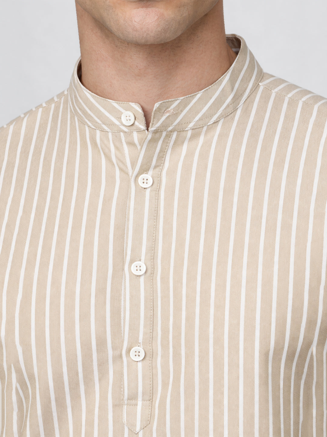 Men’s Beige Striped Short Kurta (65KO 5394 Beige ) [FF] [E-9]