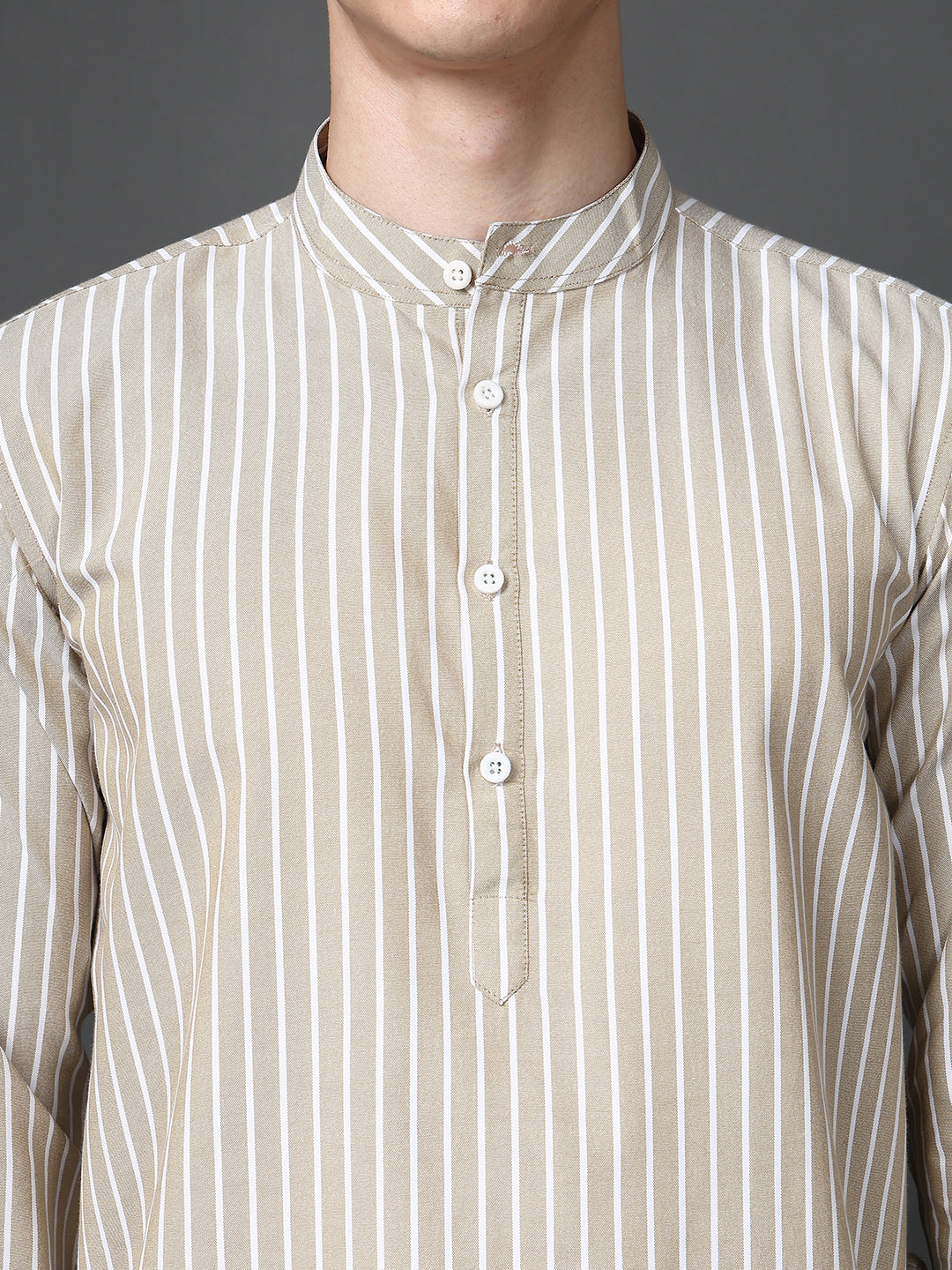 Men’s Beige Striped Short Kurta ( ANMSK 5394Beige )