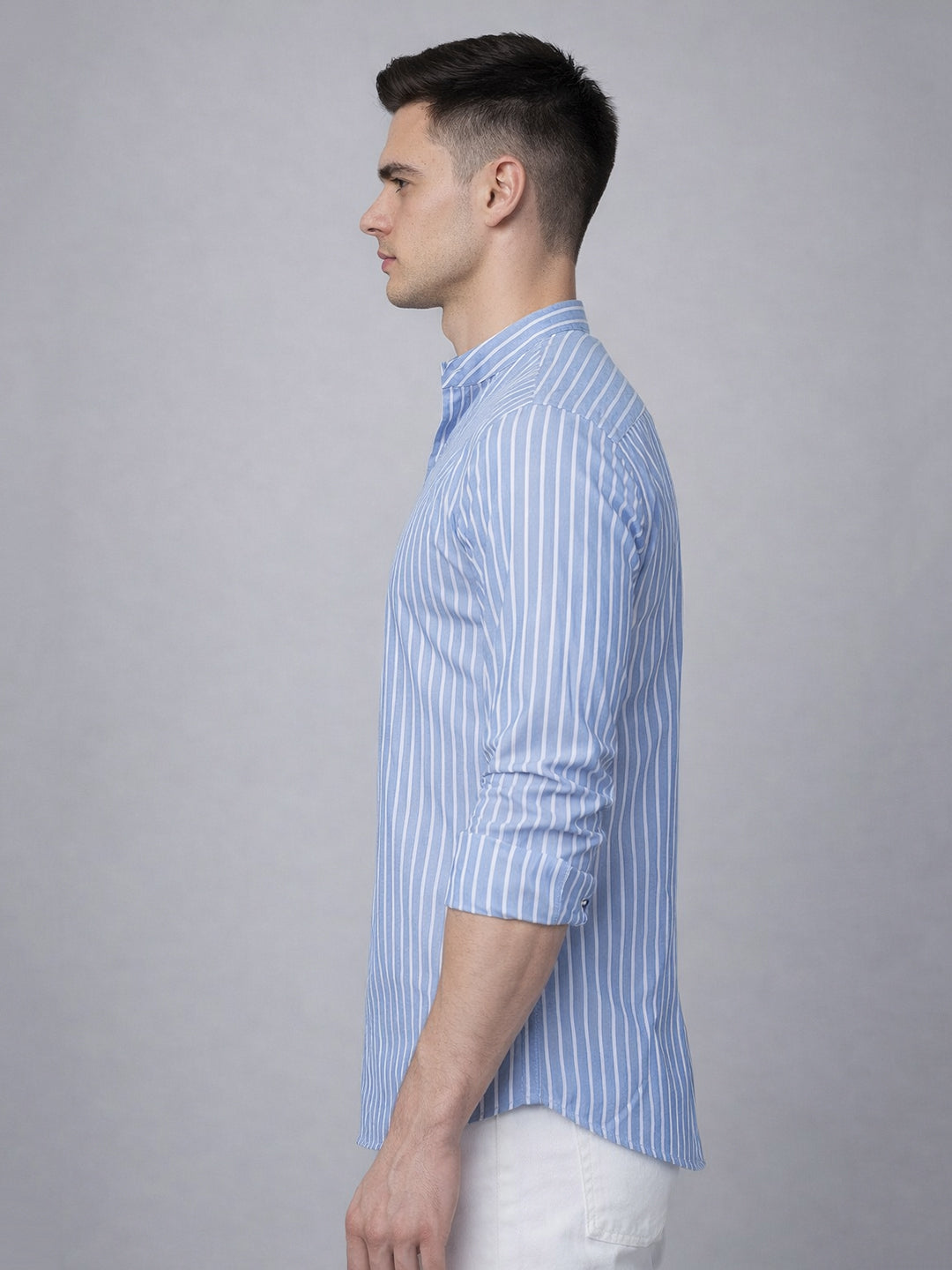 Men’s Blue Striped Short Kurta (65KO 5394 Blue ) [FF] [E-9]
