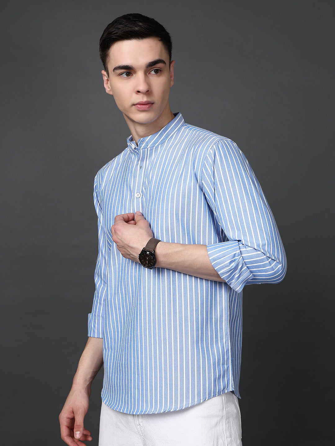 Men’s Blue Striped Short Kurta ( ANMSK 5394Blue )