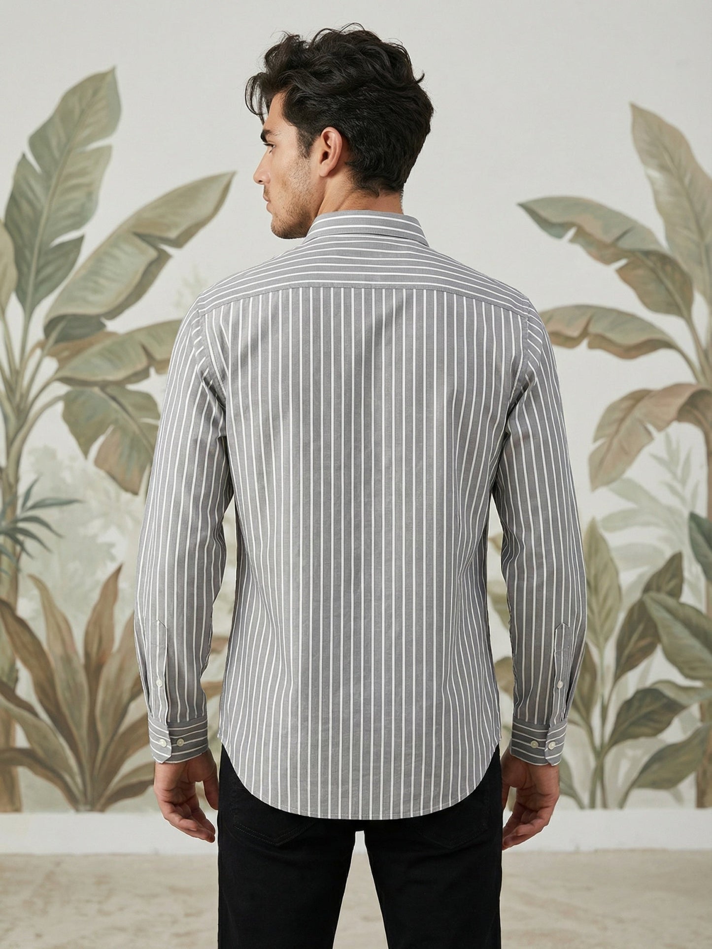 Men’s Grey Striped Short Kurta ( 65KO 5394Grey S ) [FF] [E-9]