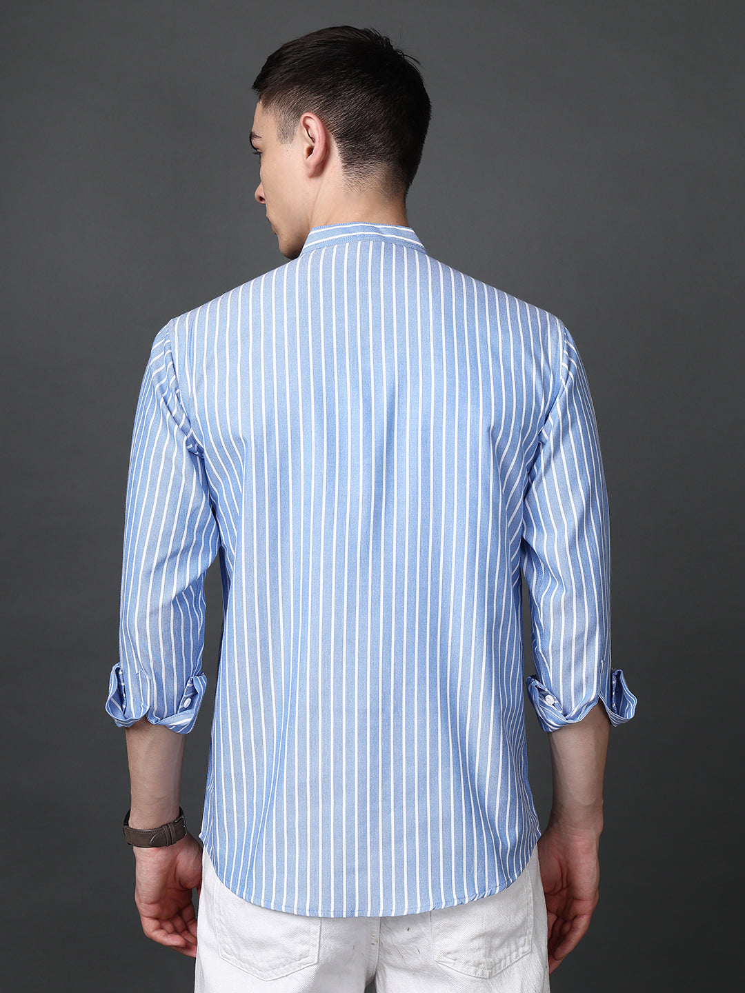 Men’s Blue Striped Short Kurta ( ANMSK 5394Blue )