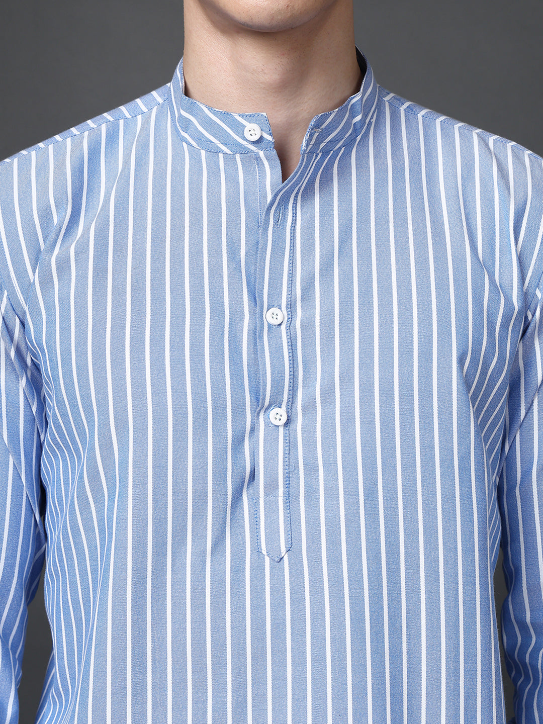 Men’s Blue Striped Short Kurta ( ANMSK 5394Blue )