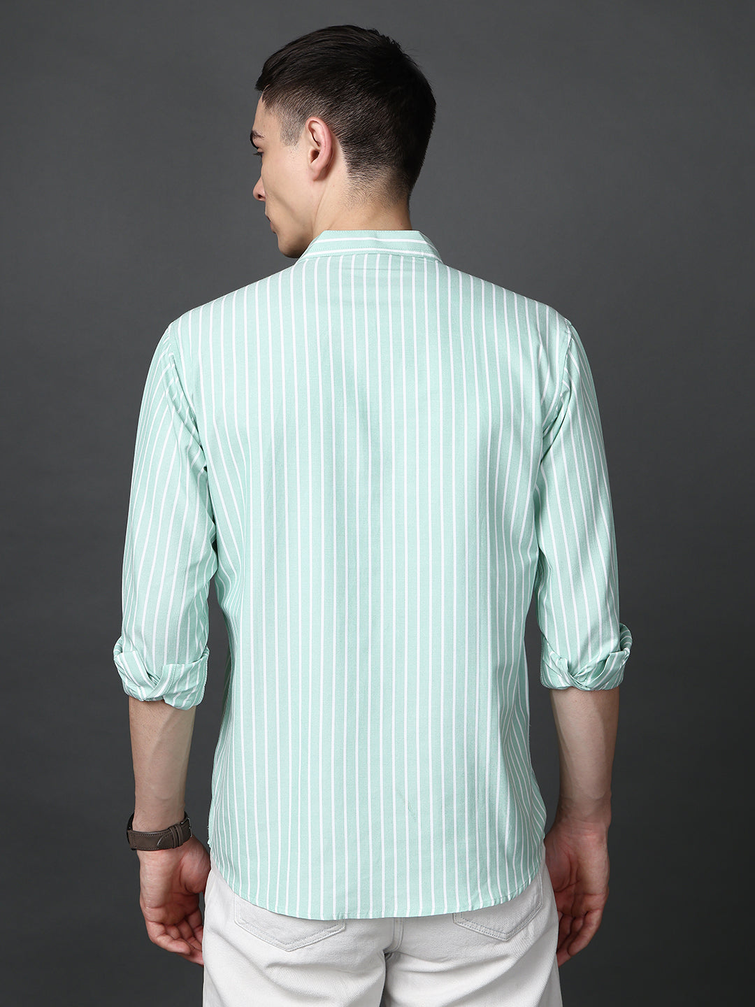 Men’s Green Striped Short Kurta ( ANMSK 5394Green )