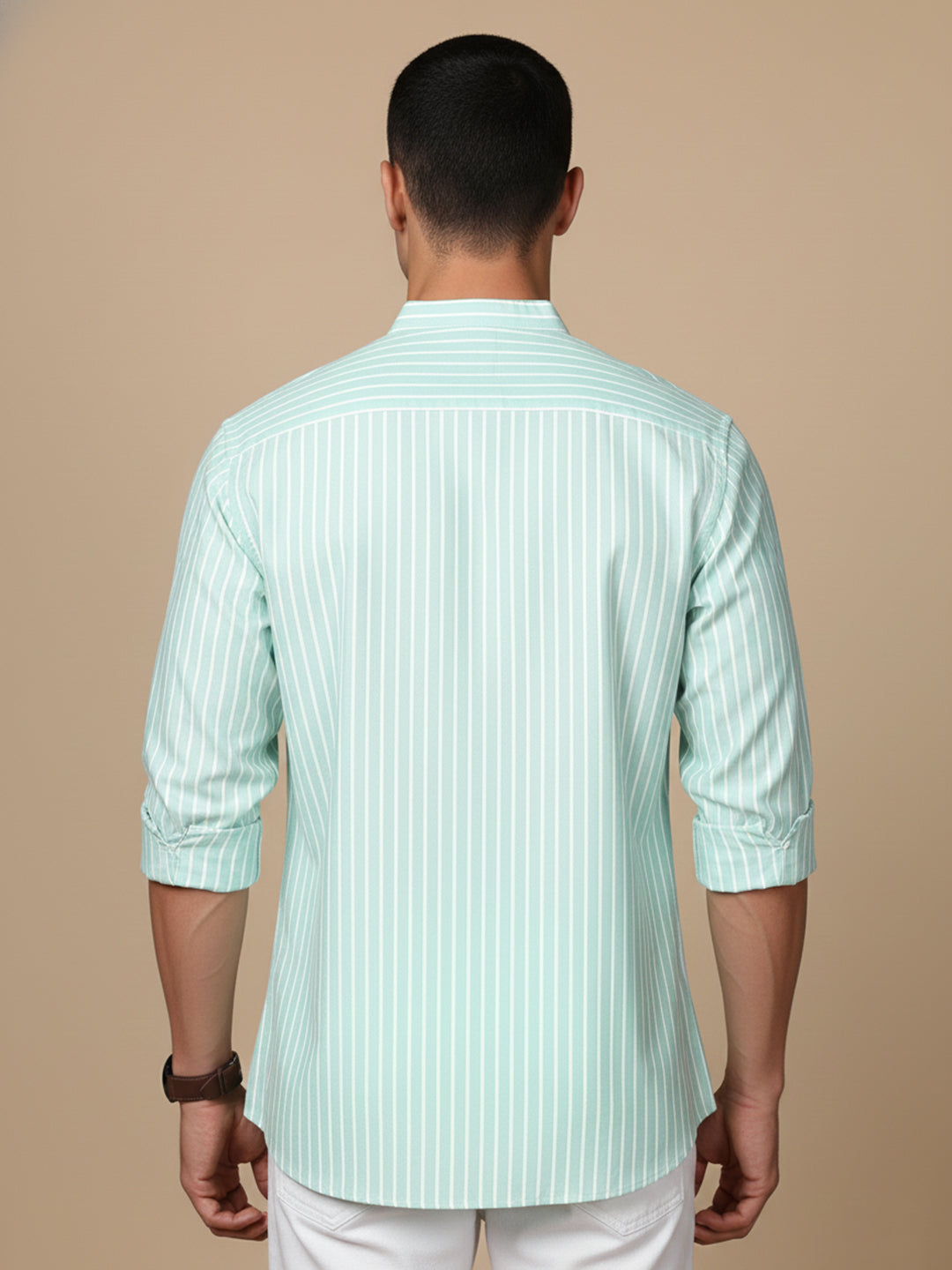 Men’s Green Striped Short Kurta (65KO 5394 Green ) [FF] [E-9]