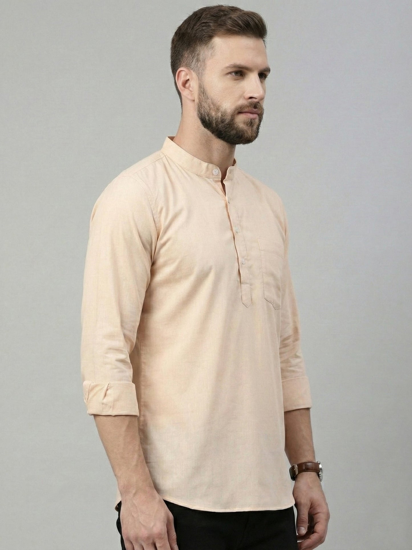 Solid Cotton Blend Short Kurta (65KO 5395 Peach ) [FF] [P-7]