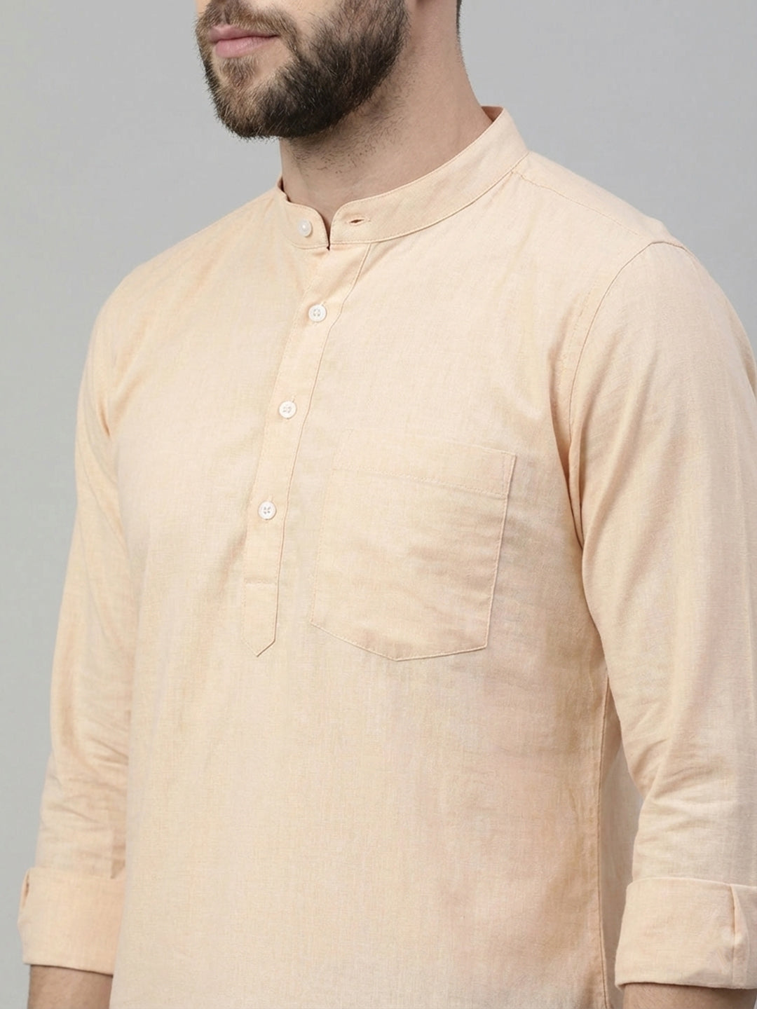 Solid Cotton Blend Short Kurta (65KO 5395 Peach ) [FF] [P-7]