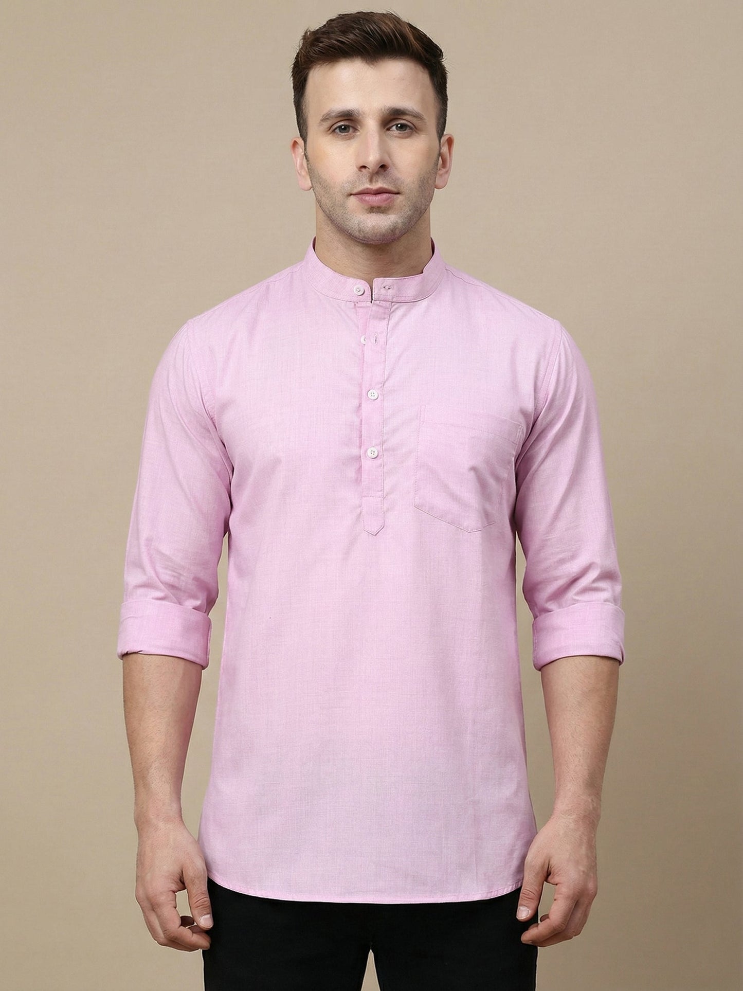 Solid Cotton Blend Short Kurta (65KO 5395 Pink ) [FF] [P-7]