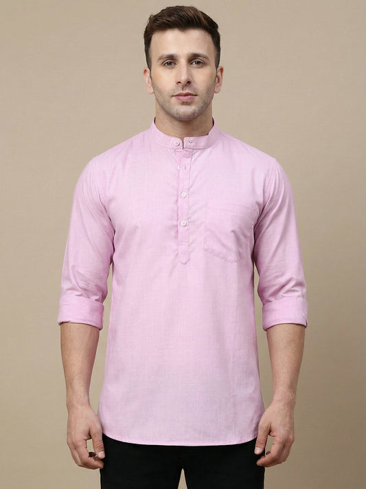 Solid Cotton Blend Short Kurta (65KO 5395 Pink ) [FF] [P-7]