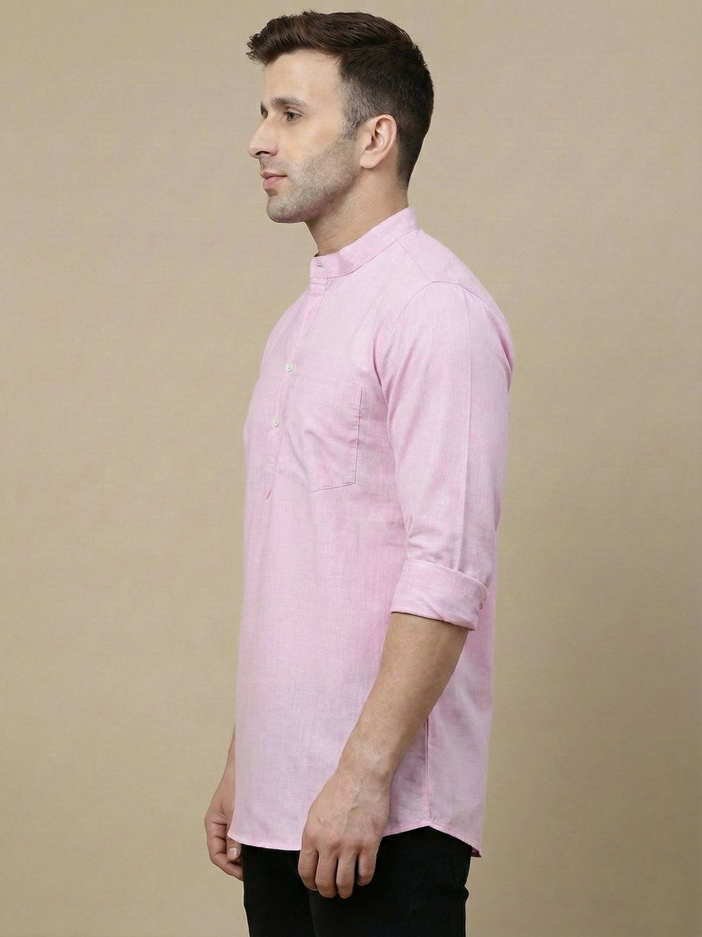 Solid Cotton Blend Short Kurta (65KO 5395 Pink ) [FF] [P-7]