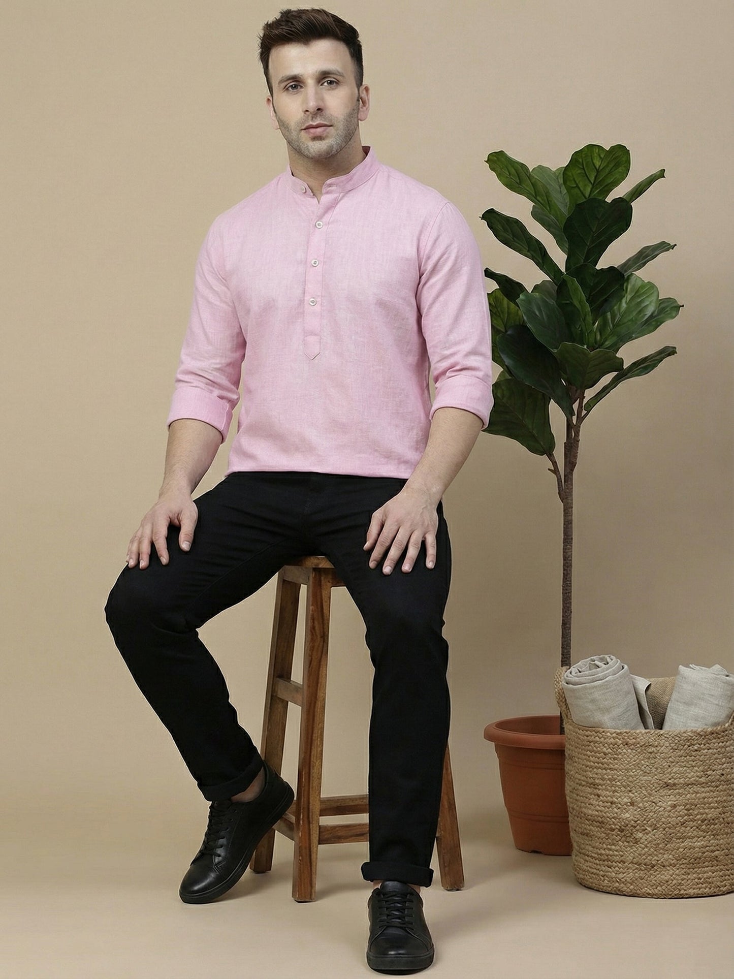 Solid Cotton Blend Short Kurta (65KO 5395 Pink ) [FF] [P-7]
