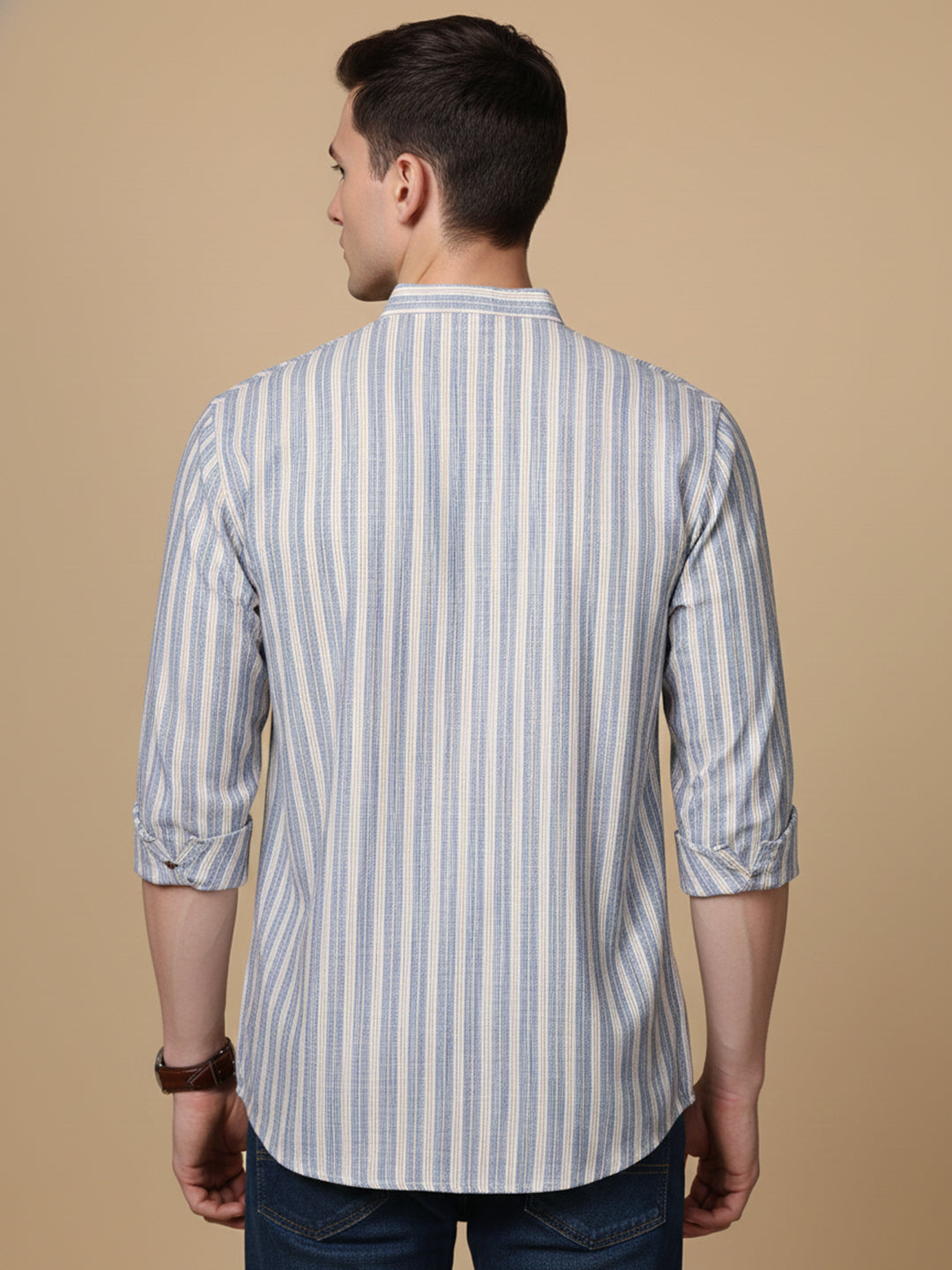 Cotton Blend Blue Striped Short Kurta (65KO 5396 Blue ) [FF] [Q-11-14]