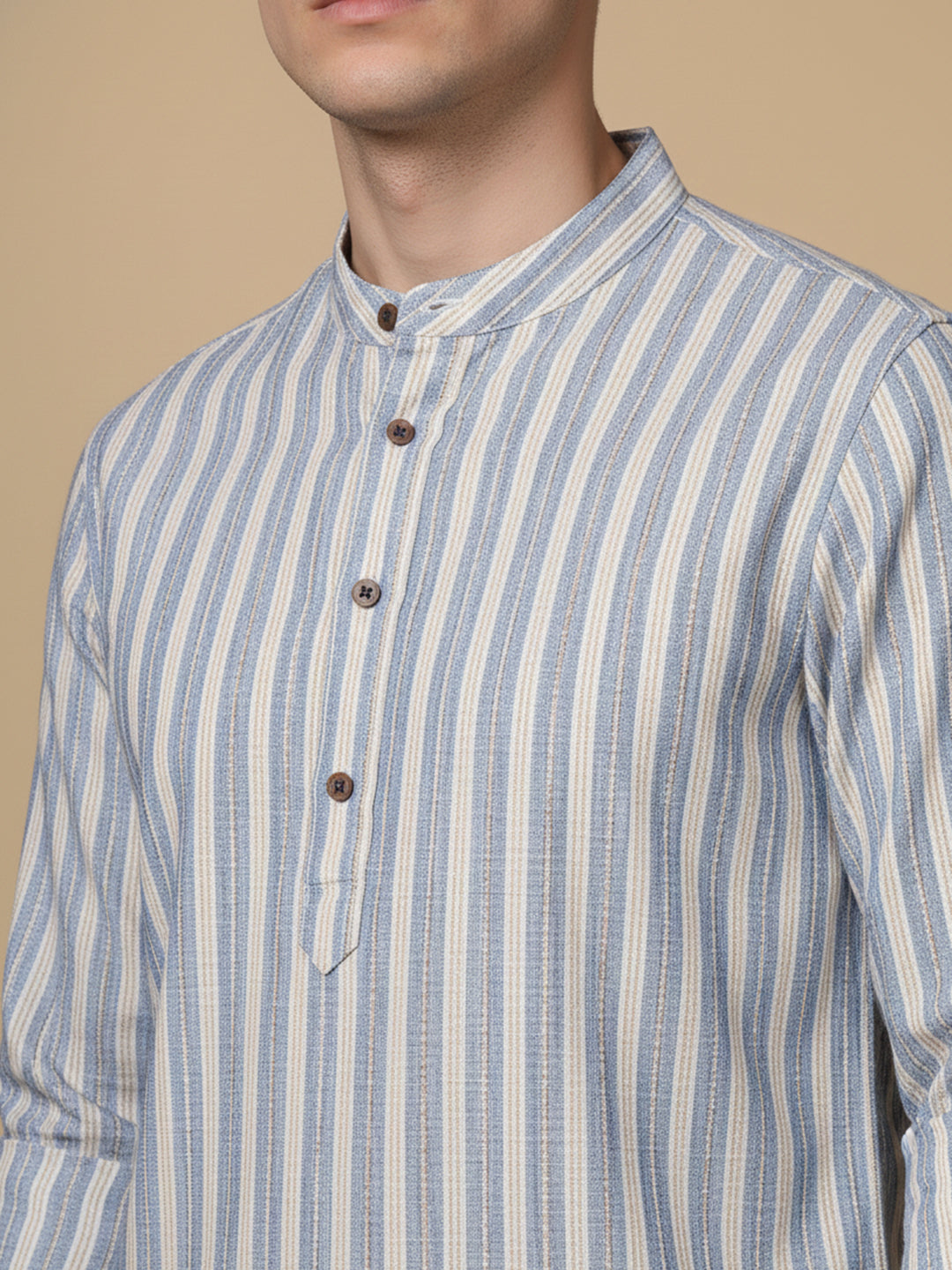 Cotton Blend Blue Striped Short Kurta (65KO 5396 Blue ) [FF] [Q-11-14]