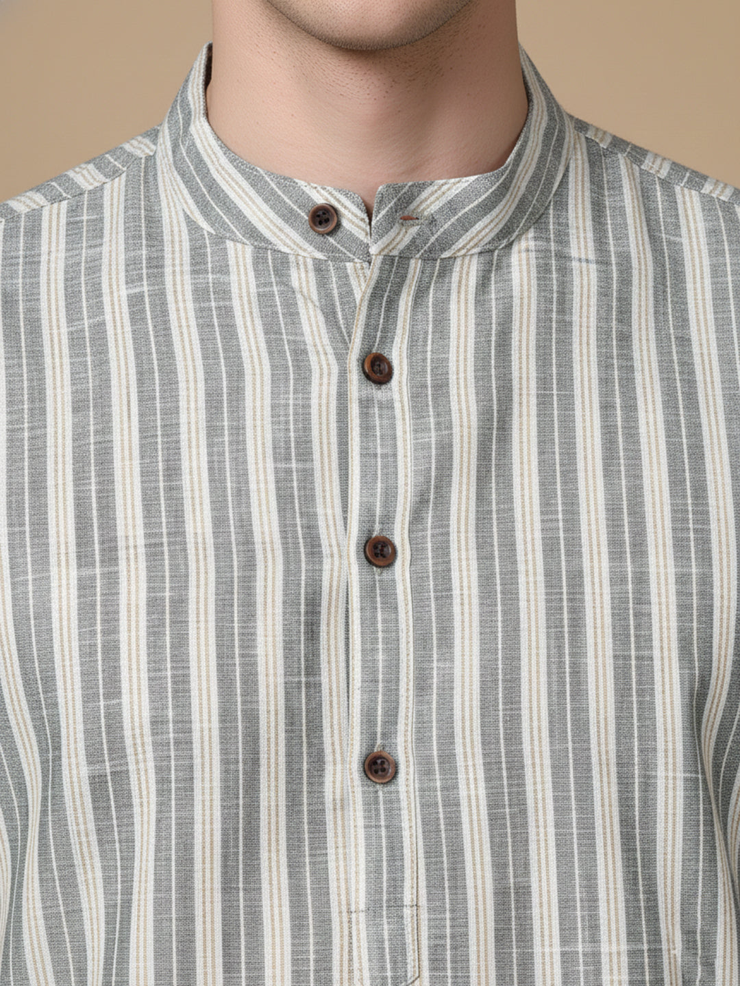 Cotton Blend Grey Striped Short Kurta (65KO 5396 Grey ) [FF] [Q-11-14]