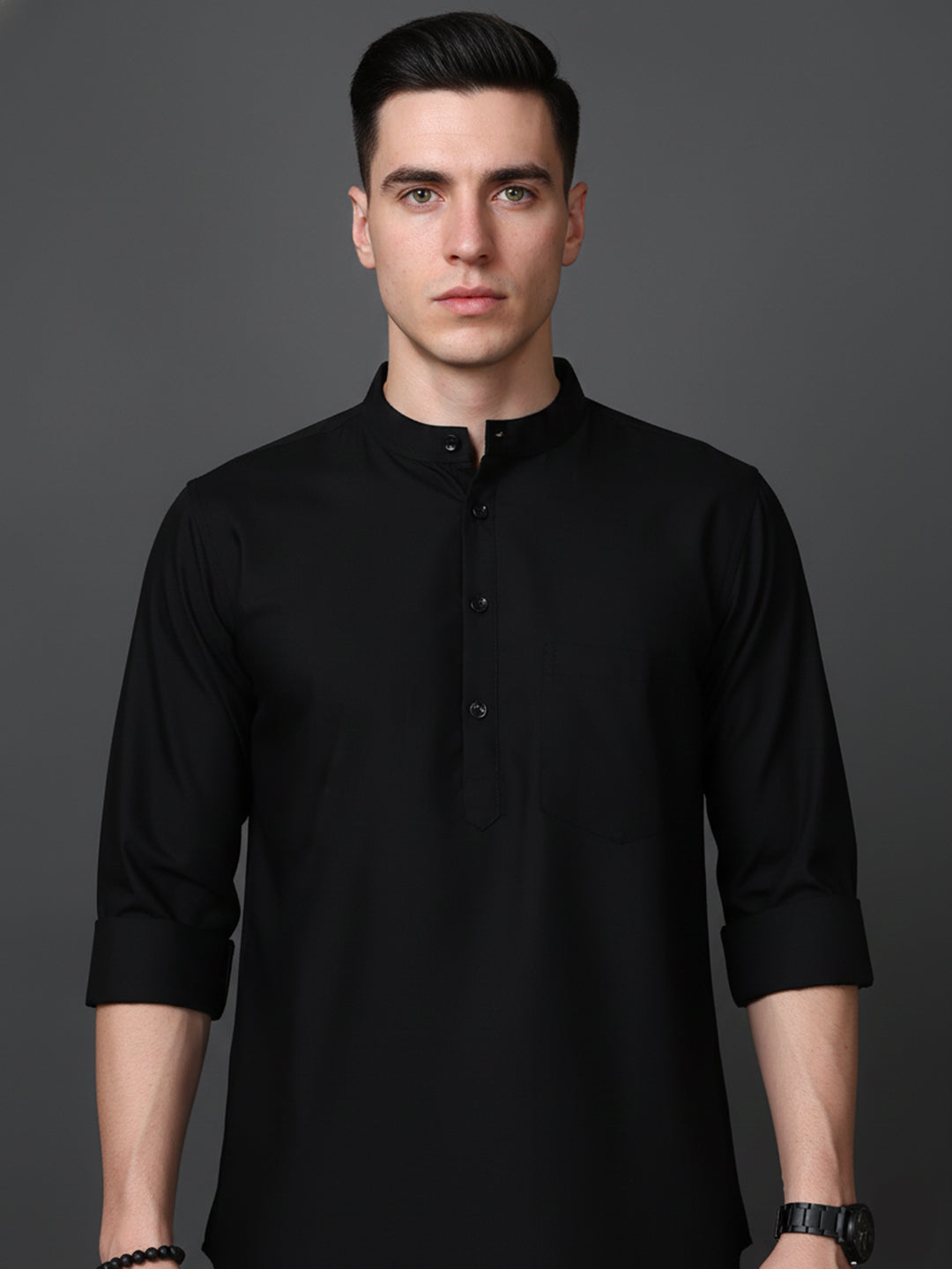 Black Casual Solid Short Kurta (65KO 5397 Black ) [FF] [P-7]