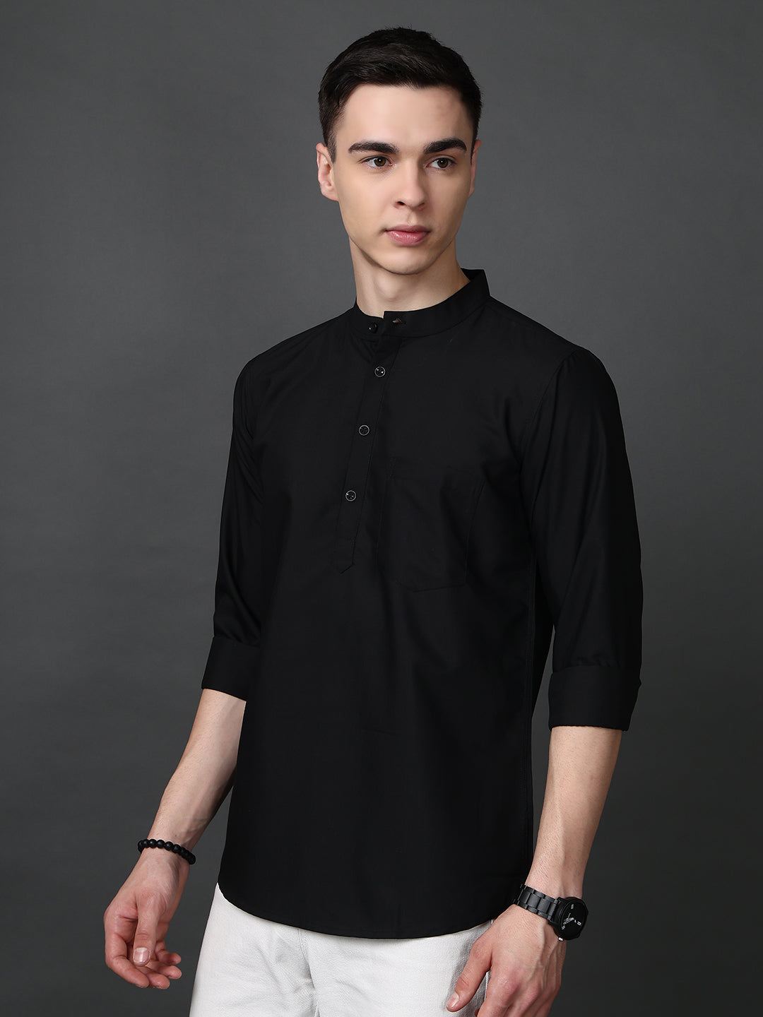 Black Casual Solid Short Kurta ( ANMSK 5397Black )