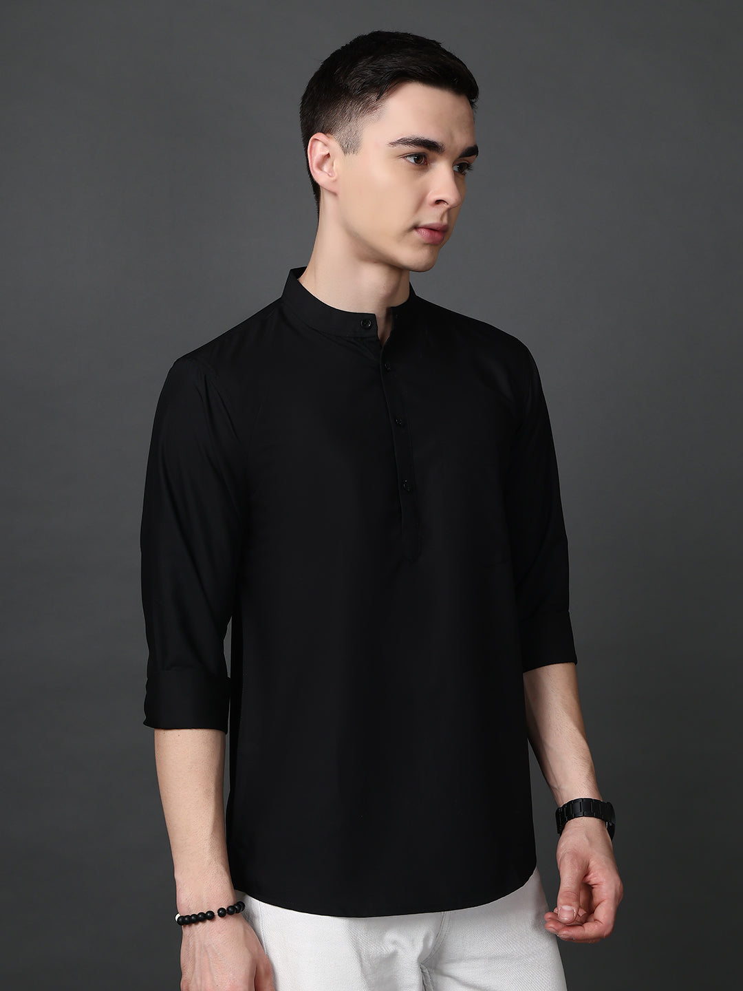Black Casual Solid Short Kurta ( ANMSK 5397Black )