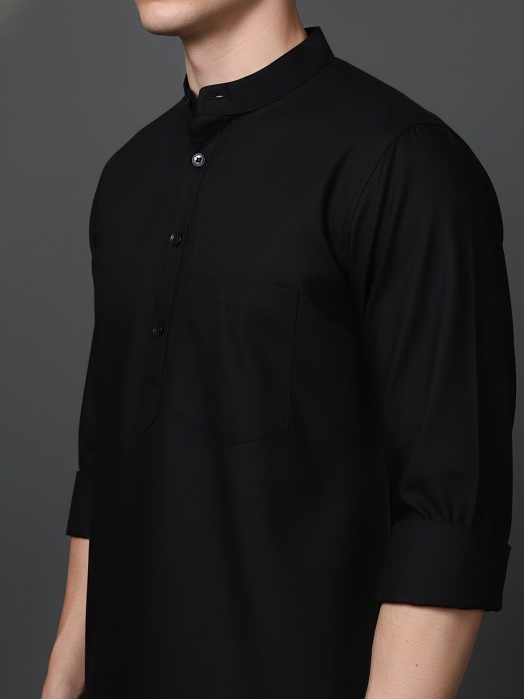 Black Casual Solid Short Kurta (65KO 5397 Black ) [FF] [P-7]
