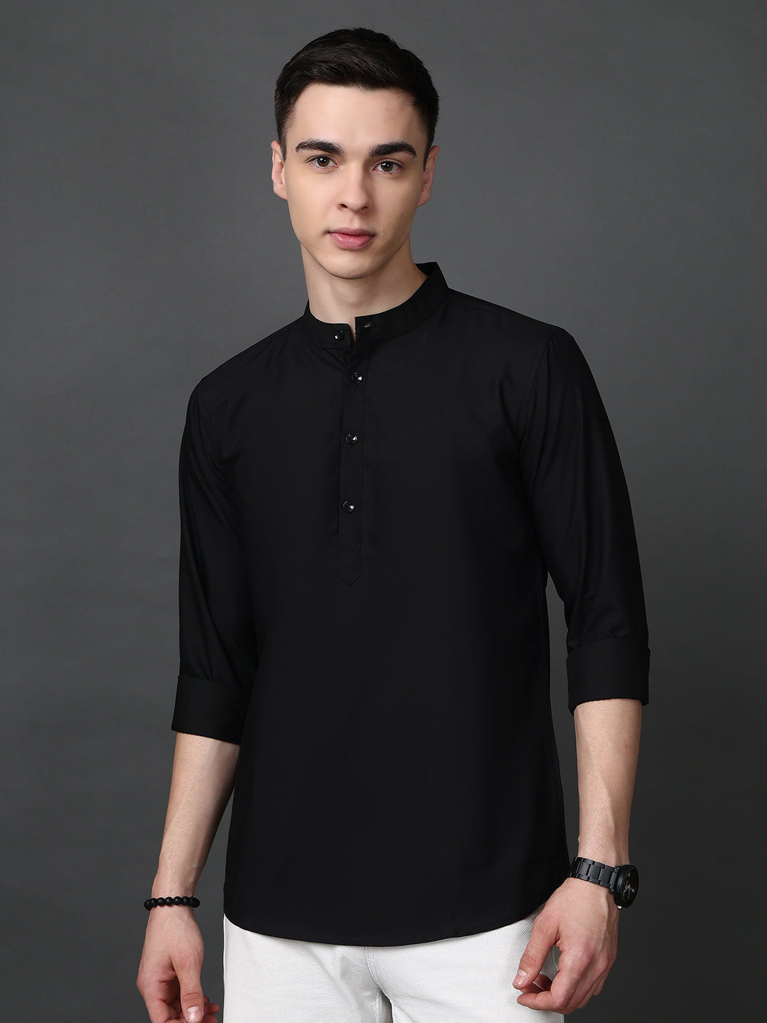 Black Casual Solid Short Kurta ( ANMSK 5397Black )