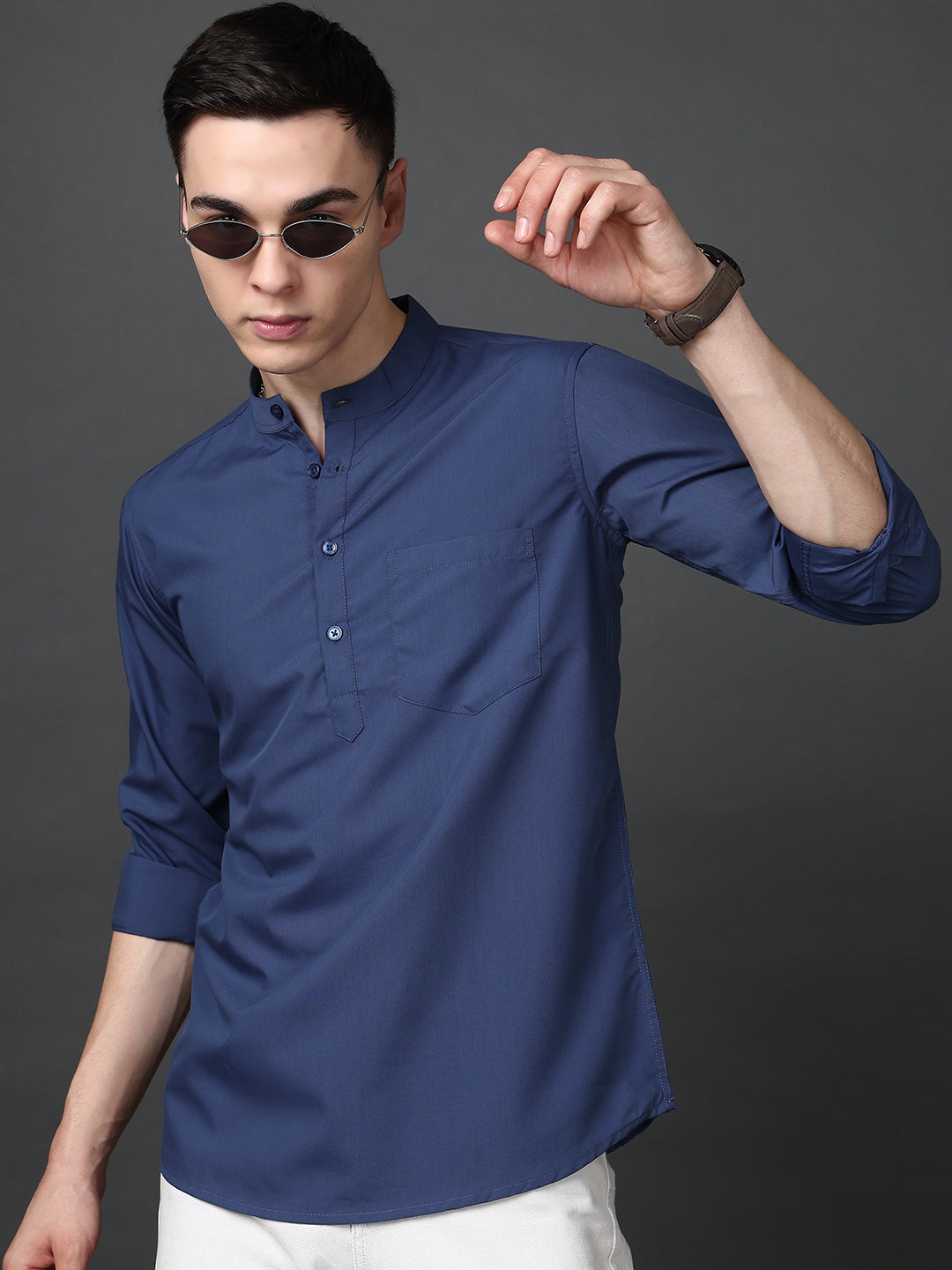 Blue Casual Solid Short Kurta ( ANMSK 5397Blue )