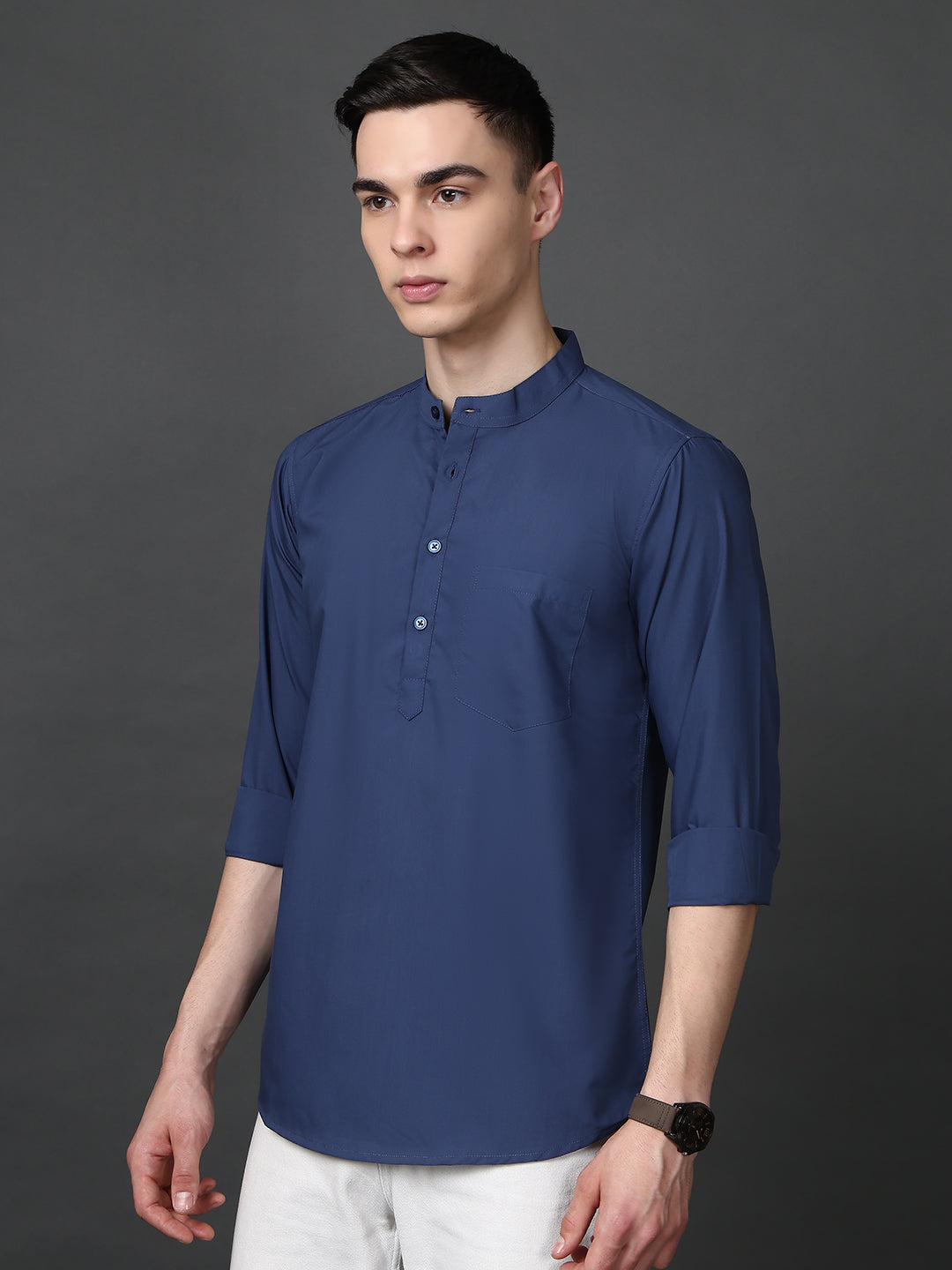 Blue Casual Solid Short Kurta ( ANMSK 5397Blue )