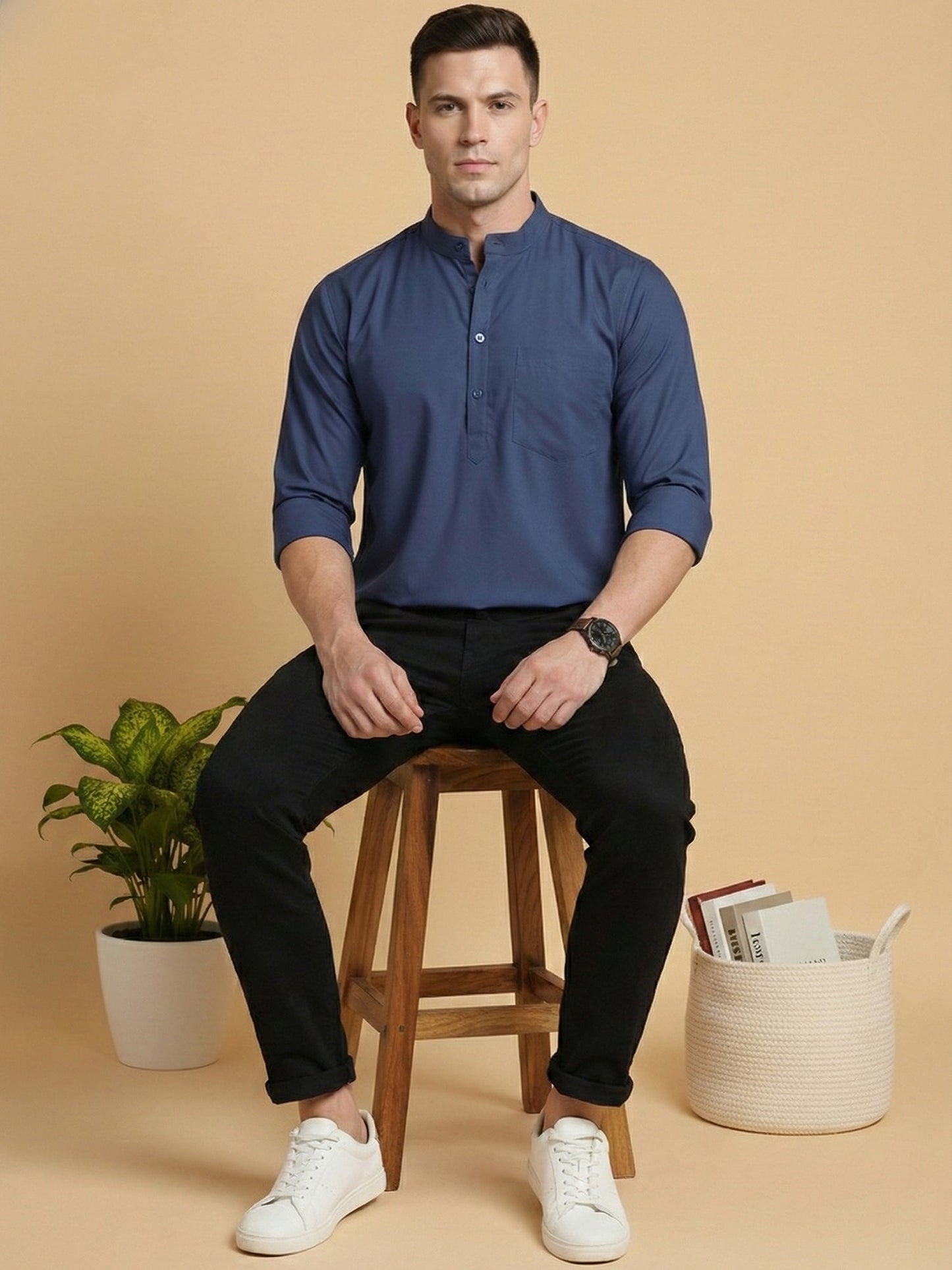 Blue Casual Solid Short Kurta (65KO 5397 Blue ) [FF] [P-7]