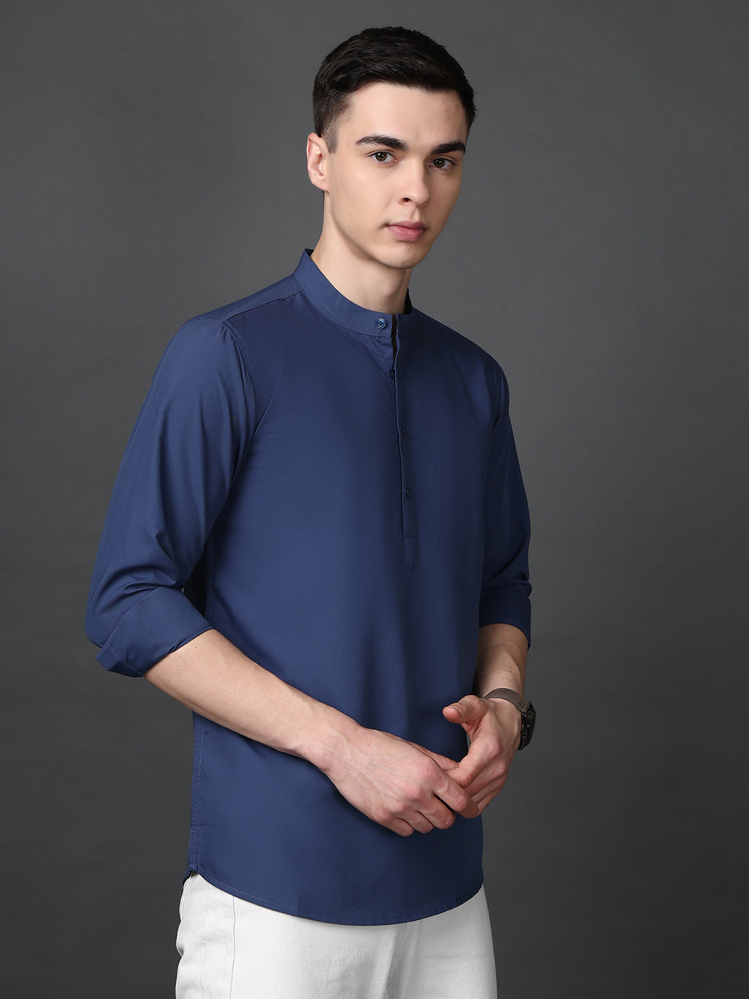 Blue Casual Solid Short Kurta ( ANMSK 5397Blue )