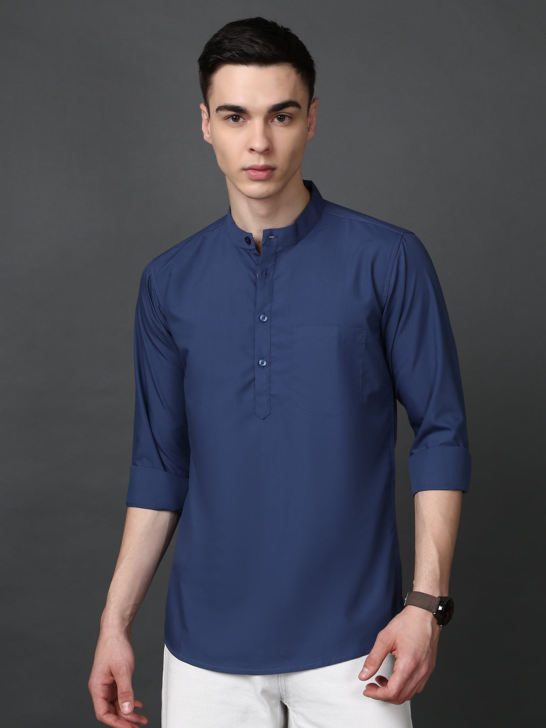 Blue Casual Solid Short Kurta ( ANMSK 5397Blue )