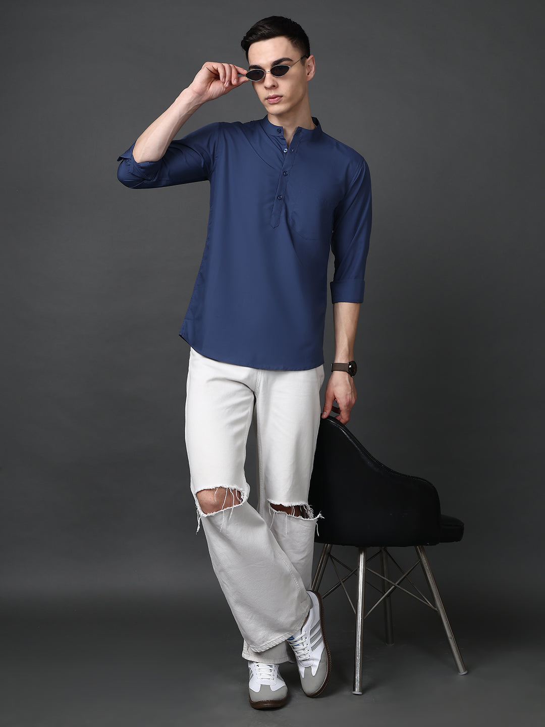 Blue Casual Solid Short Kurta ( ANMSK 5397Blue )