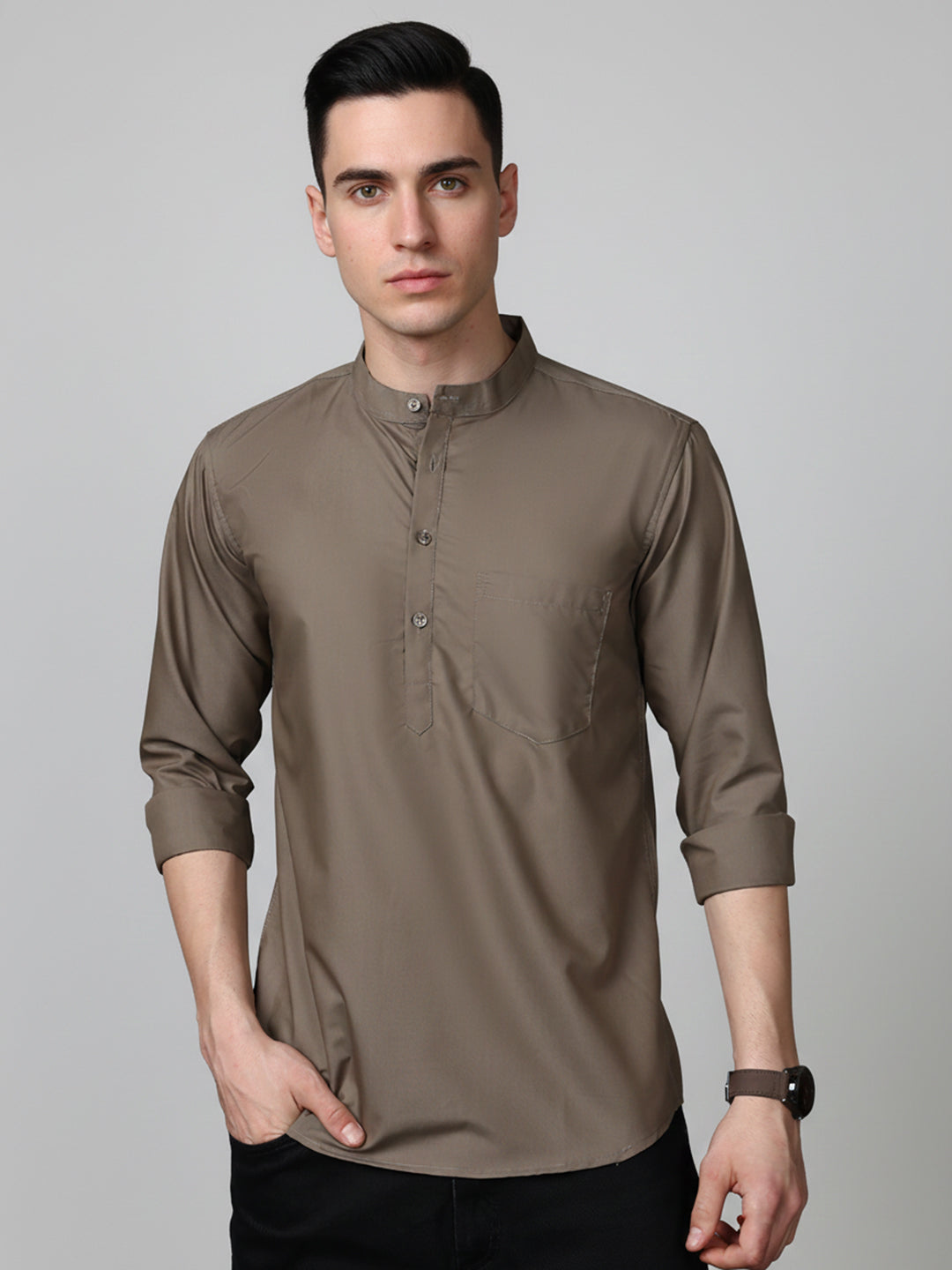 Brown Casual Solid Short Kurta (65KO 5397 Brown ) [FF] [P-7]