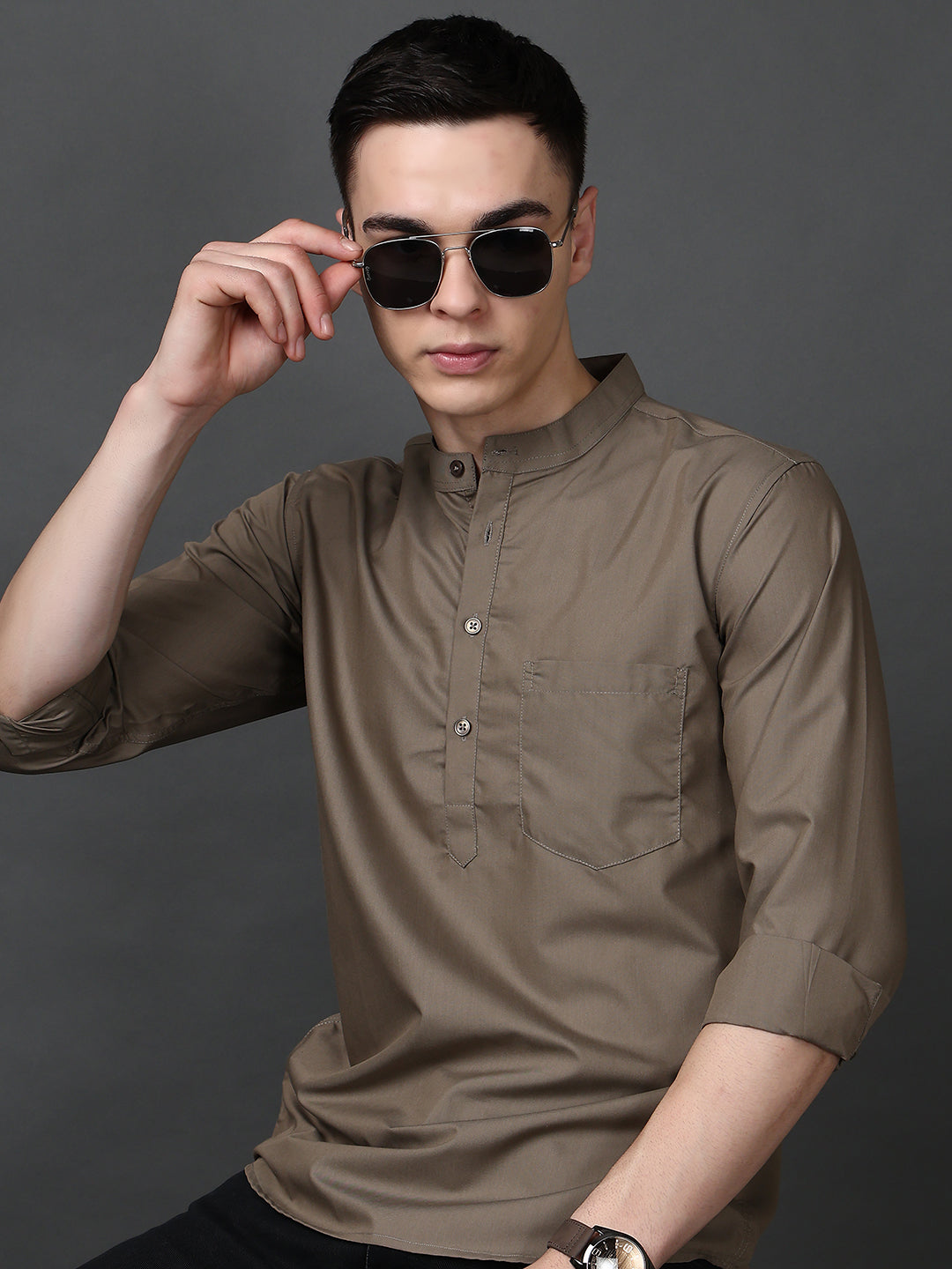Brown Casual Solid Short Kurta ( ANMSK 5397Brown )