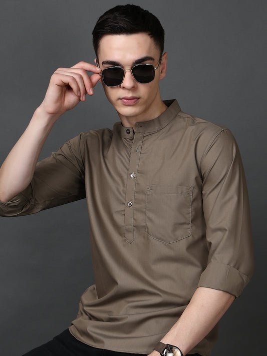 Brown Casual Solid Short Kurta ( ANMSK 5397Brown )