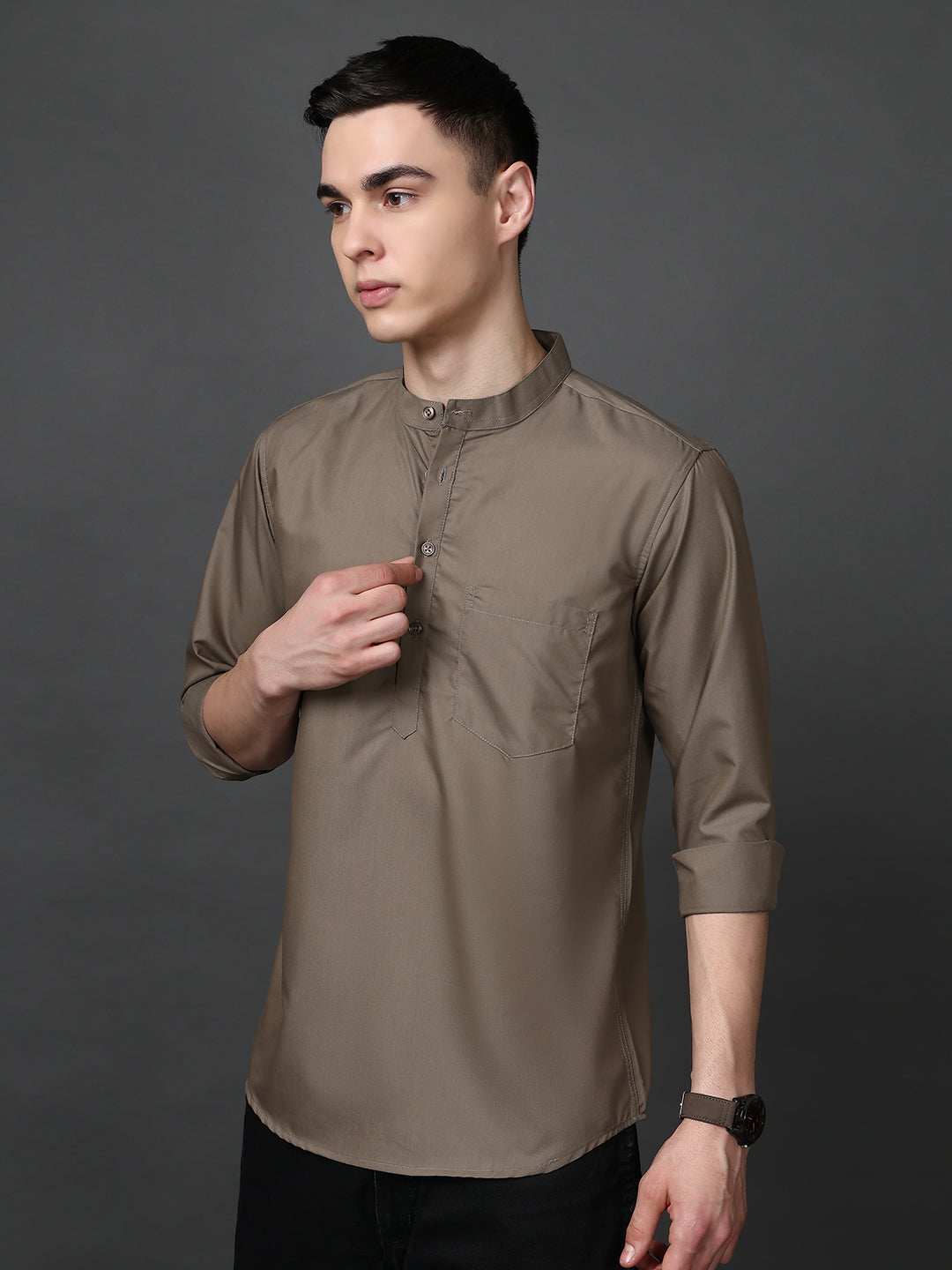 Brown Casual Solid Short Kurta ( ANMSK 5397Brown )