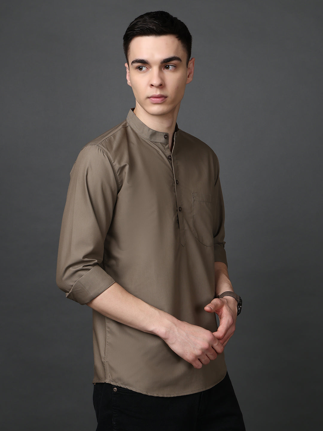 Brown Casual Solid Short Kurta ( ANMSK 5397Brown )
