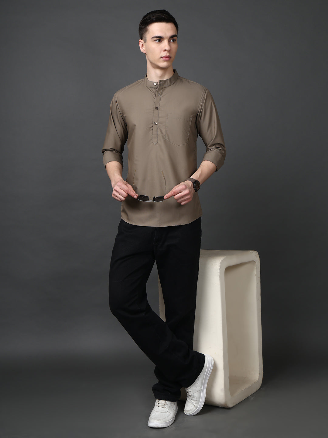 Brown Casual Solid Short Kurta ( ANMSK 5397Brown )