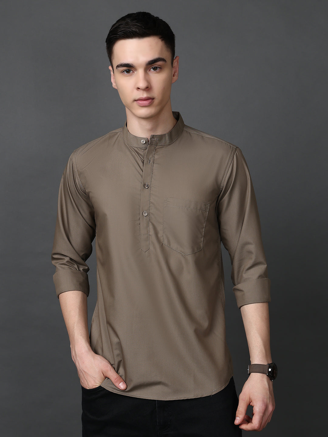 Brown Casual Solid Short Kurta ( ANMSK 5397Brown )