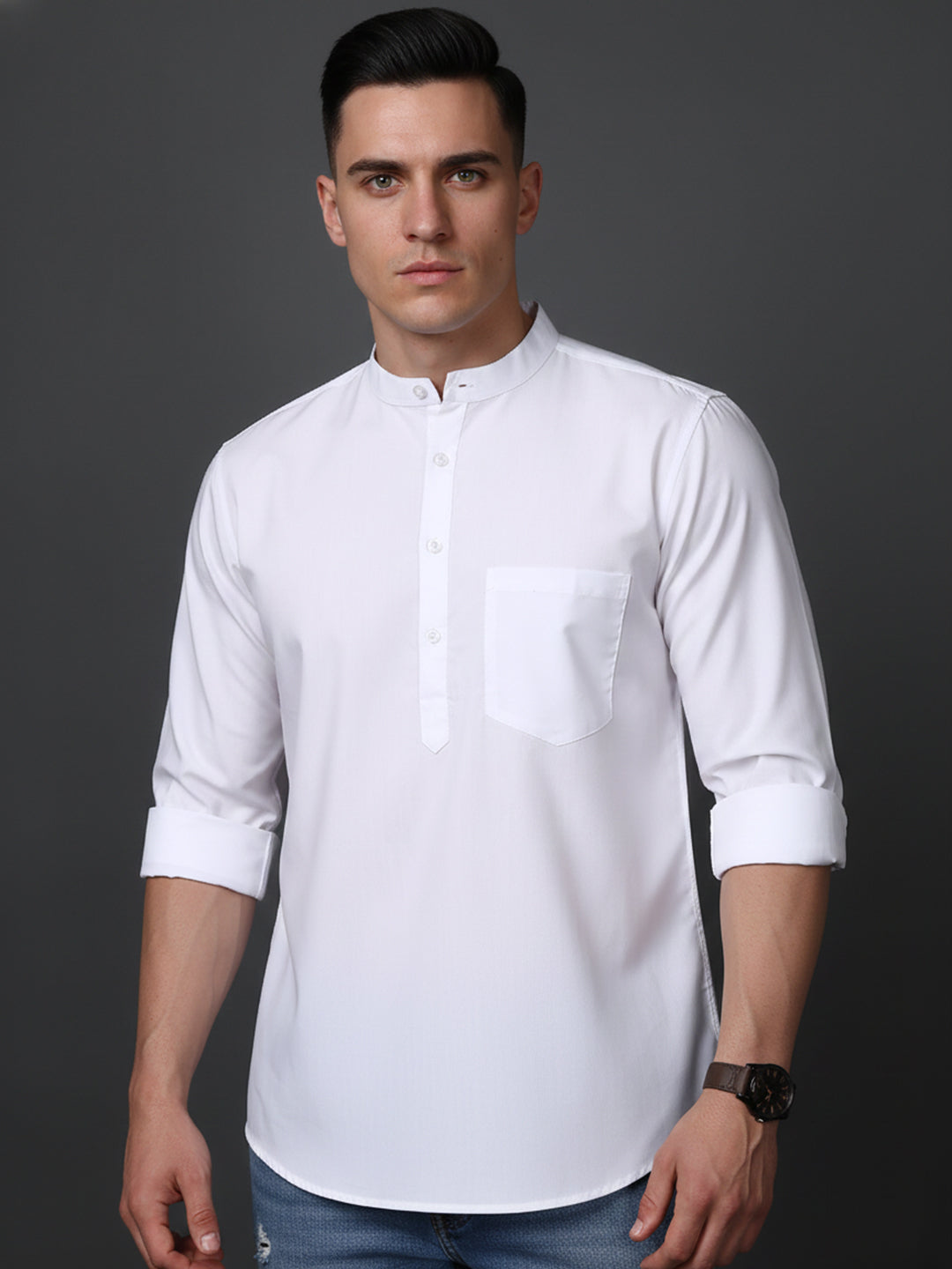 White Casual Solid Short Kurta (65KO 5397 White ) [FF] [P-7]