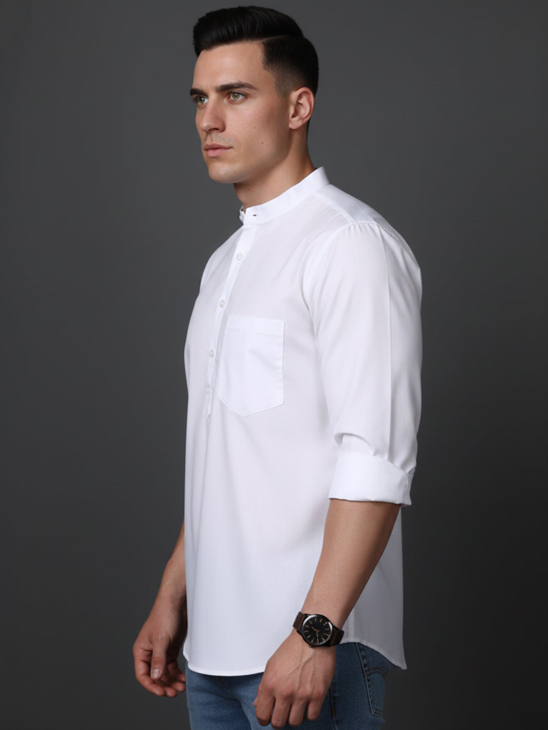 White Casual Solid Short Kurta (65KO 5397 White ) [FF] [P-7]