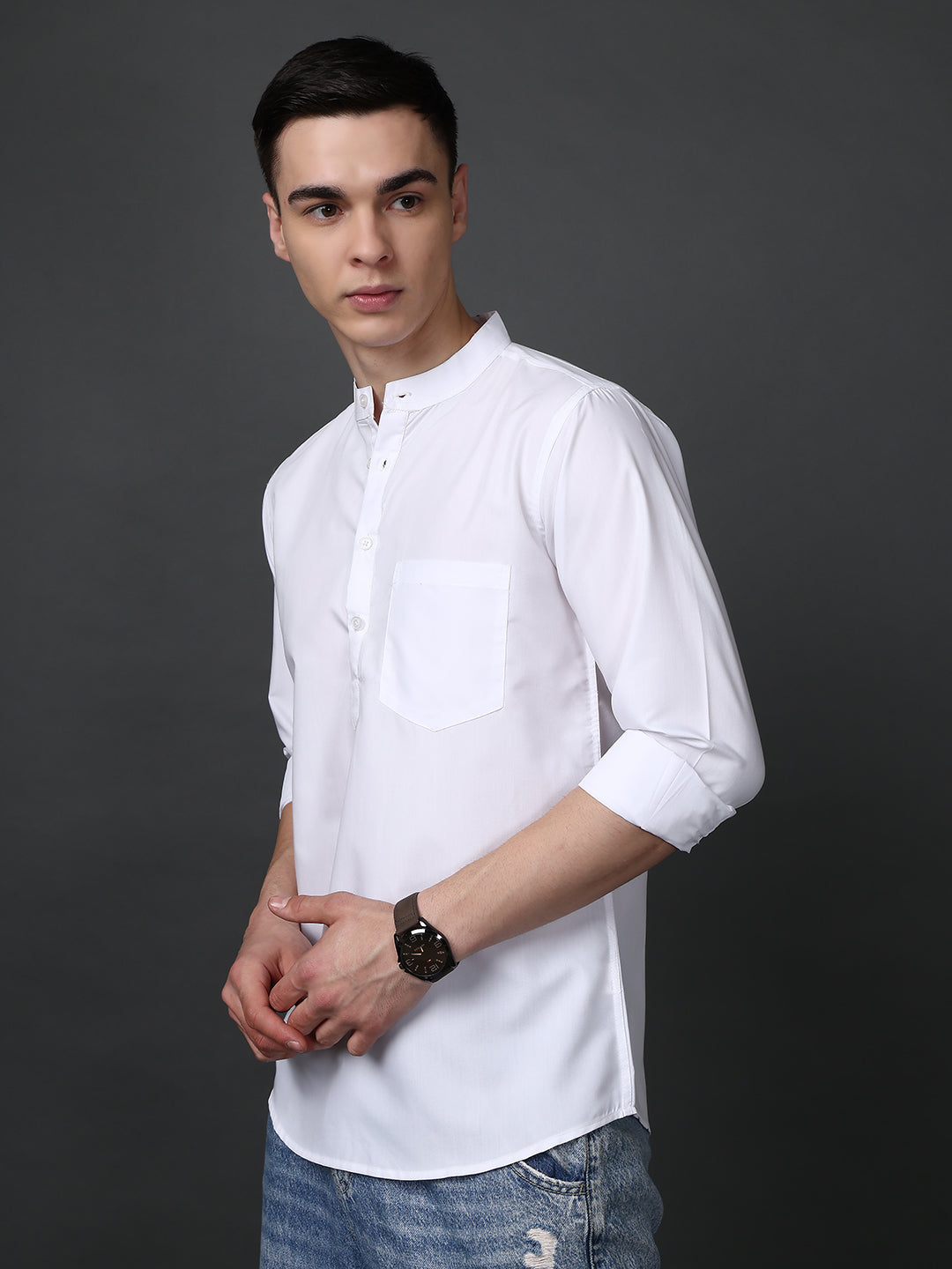 White Casual Solid Short Kurta ( ANMSK 5397White )