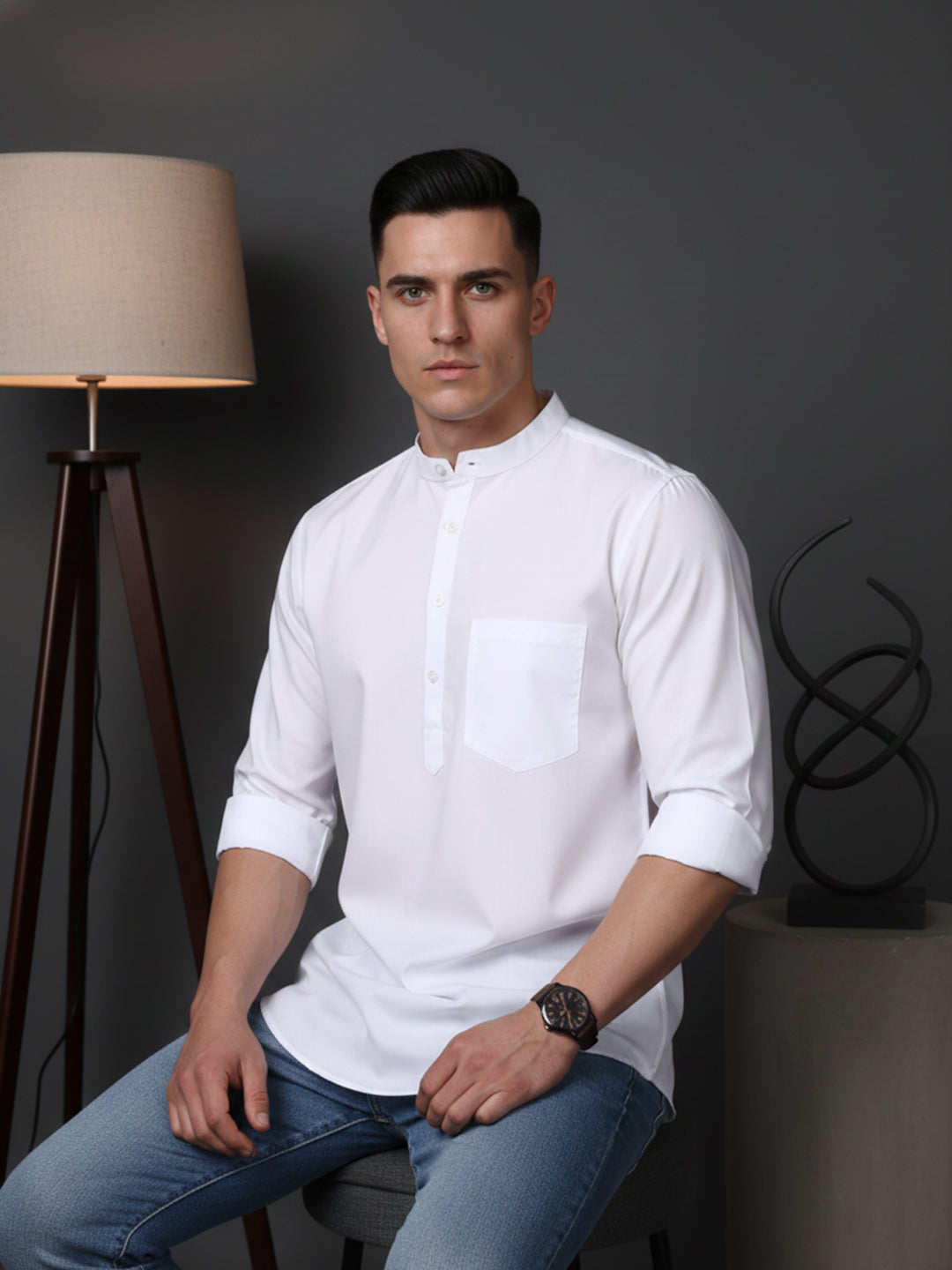 White Casual Solid Short Kurta (65KO 5397 White ) [FF] [P-7]